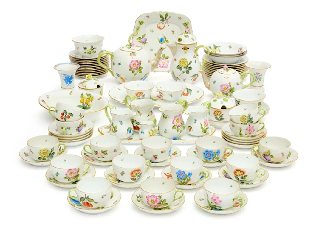A Herend porcelain 'Fruits Necker' (FRN) pattern part dinner and tea service