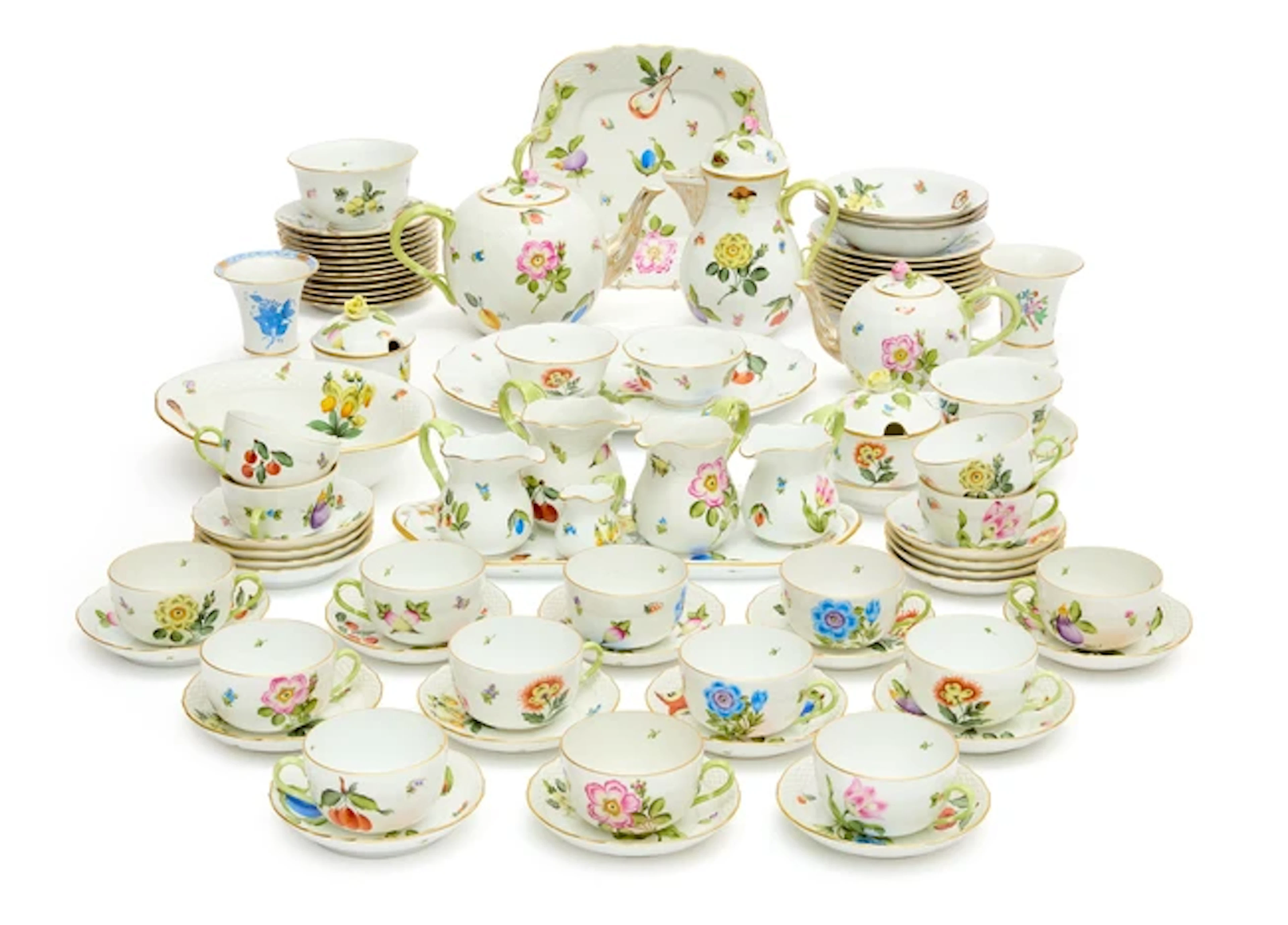 A Herend porcelain 'Fruits Necker' (FRN) pattern part dinner and tea service