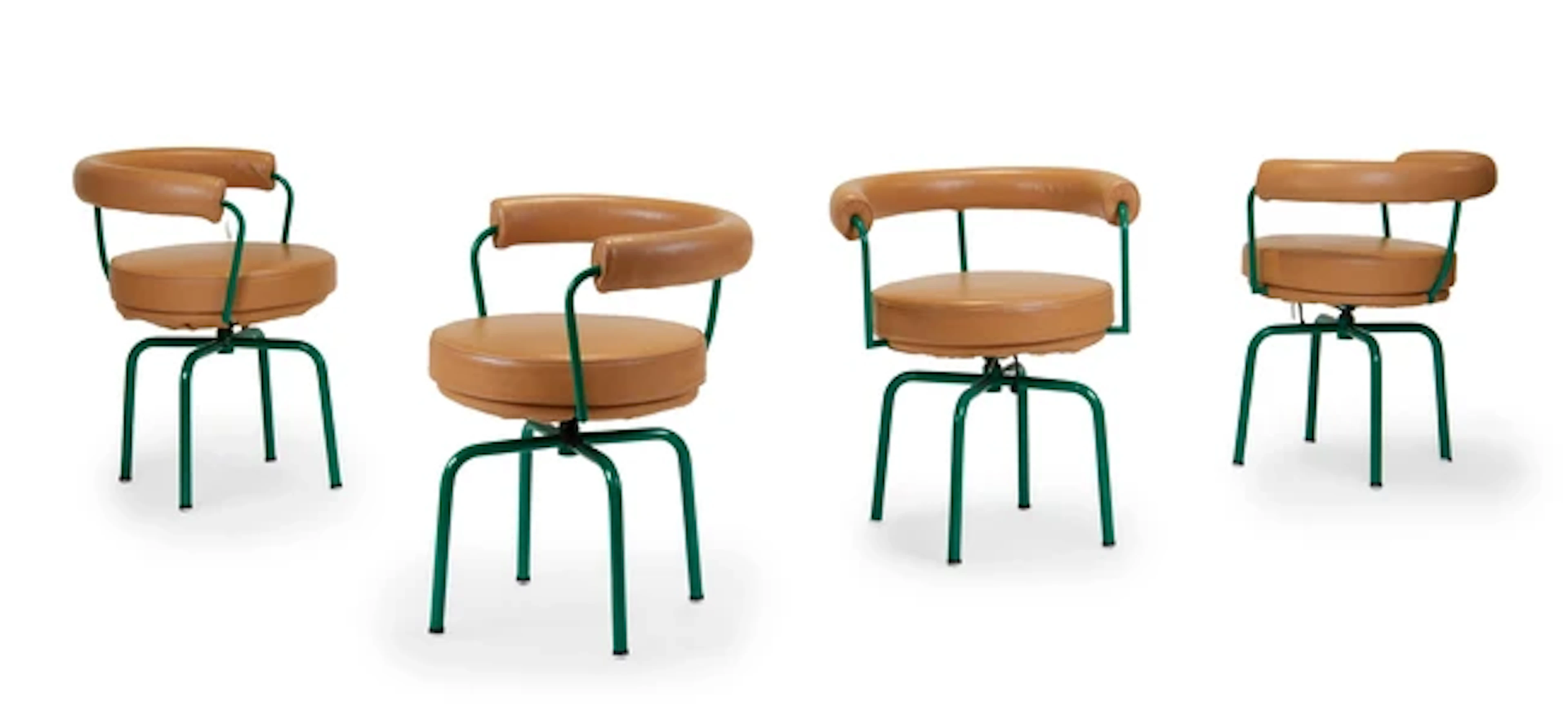 Charlotte Perriand (1903-1998) for Cassina Four '7 Fauteuil Tournant' chairs