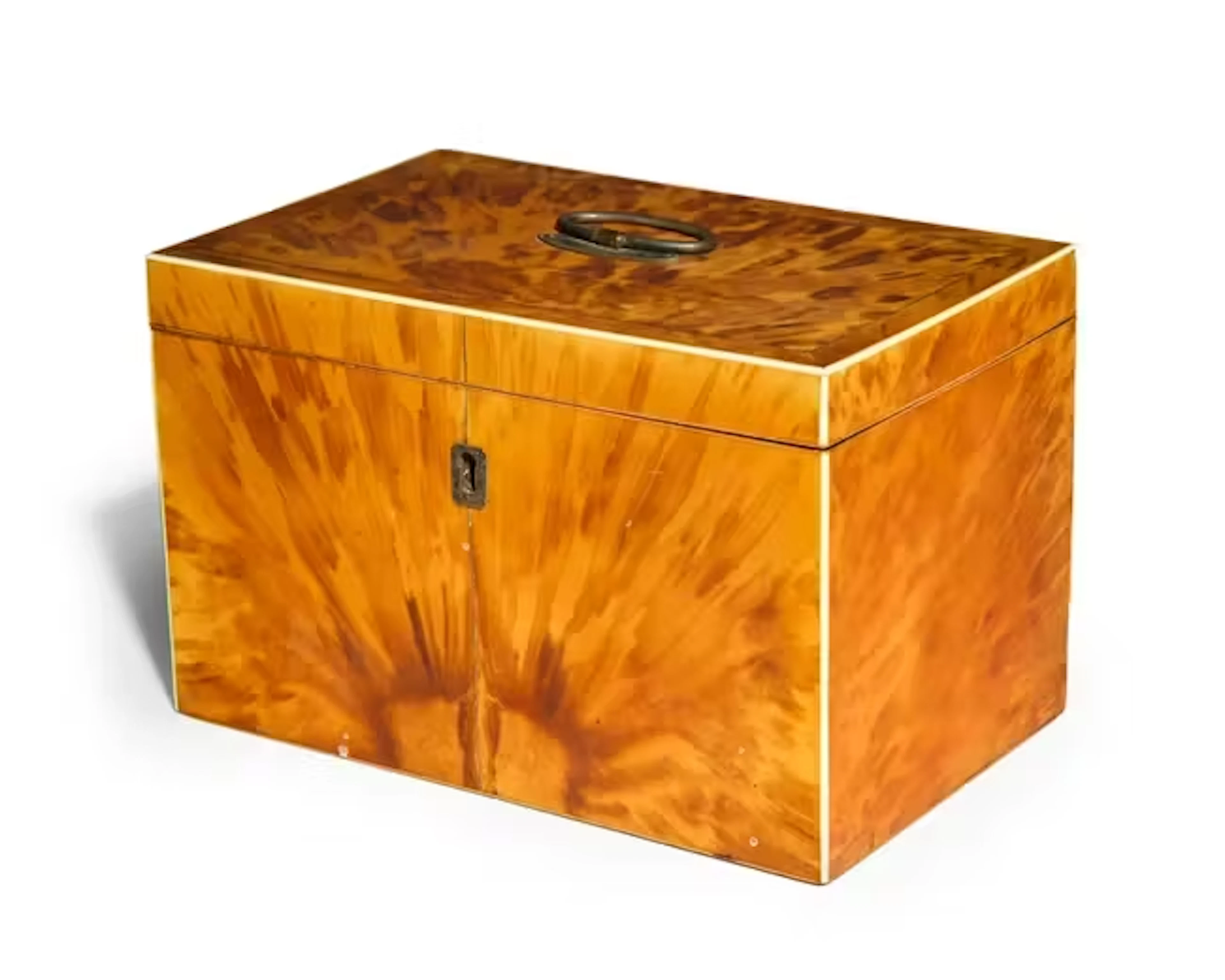 An early Victorian blonde tortoiseshell tea caddy