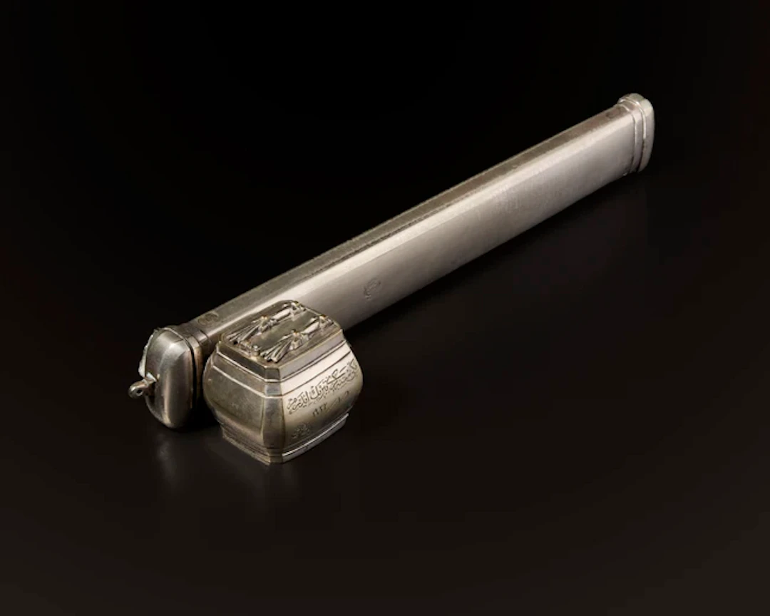 An inscribed silver pencase (divit)