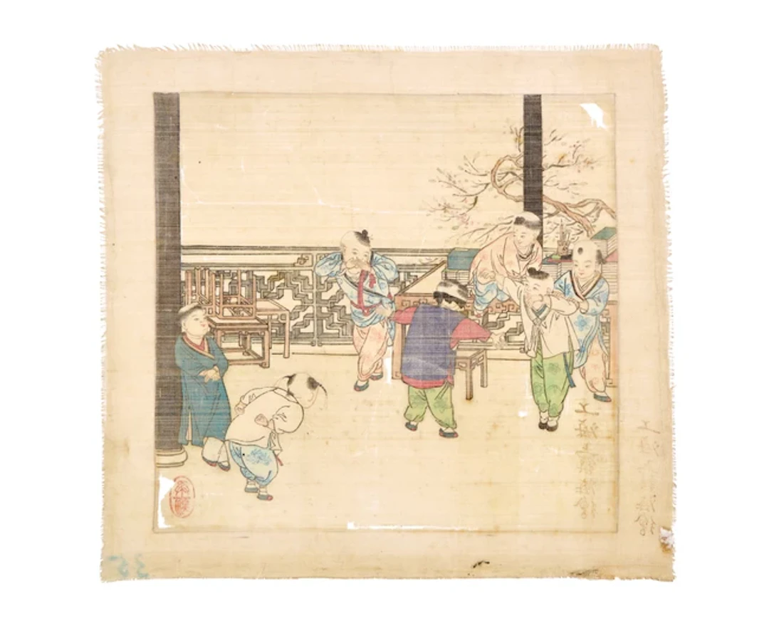 Wang Zhenhai (? - ?) Boys at play Ink and colour on silk