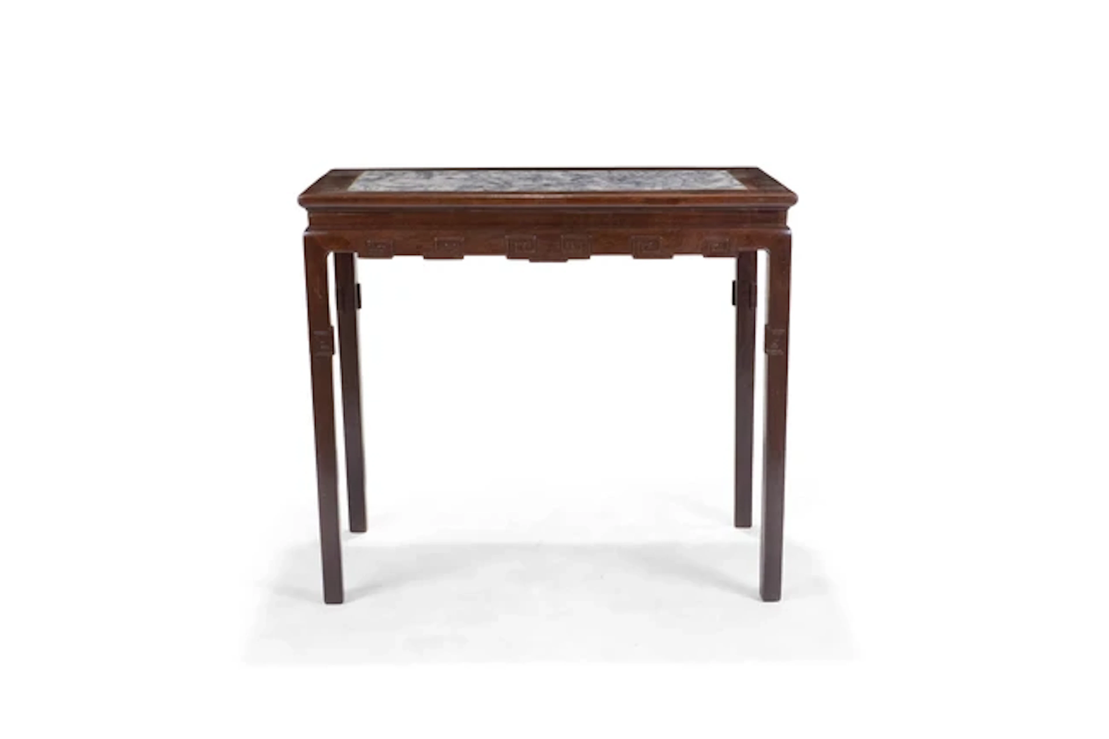 A grey marble-inset hardwood incense stand Early/mid 20th...