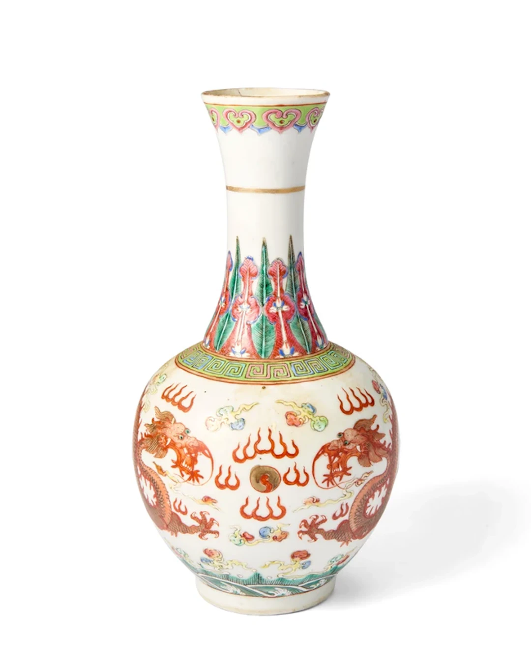 A Chinese famille rose 'dragon' bottle vase Qing dynasty
