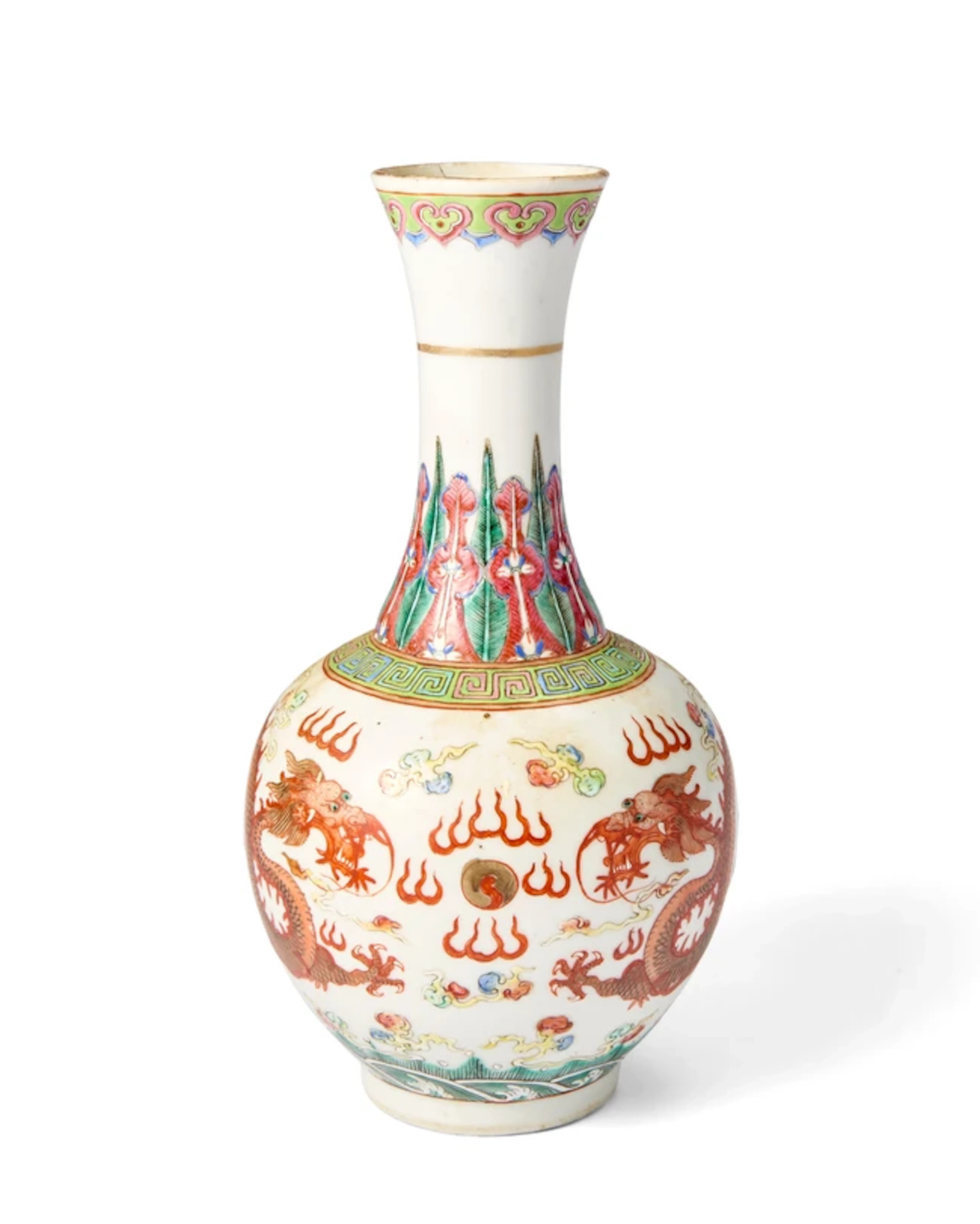 A Chinese famille rose 'dragon' bottle vase Qing dynasty