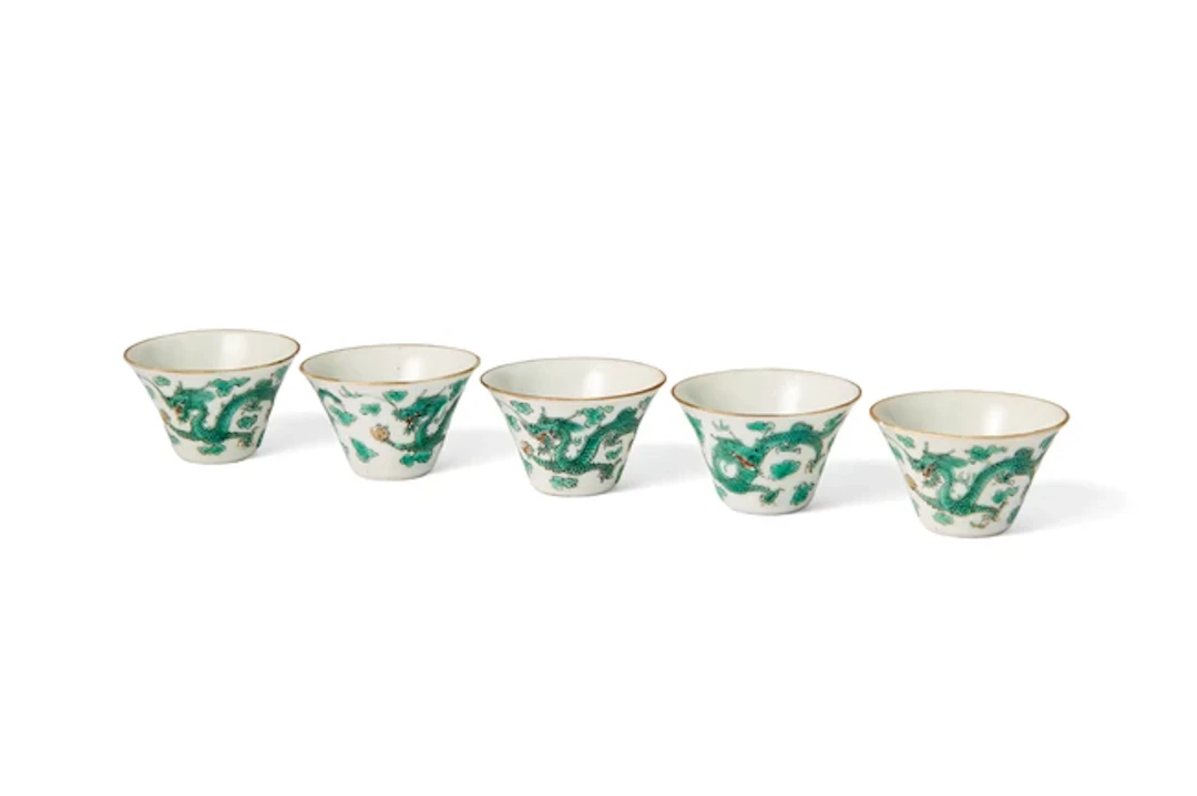 Five Chinese 'dragon' wine cups Late Qing dynasty Each...