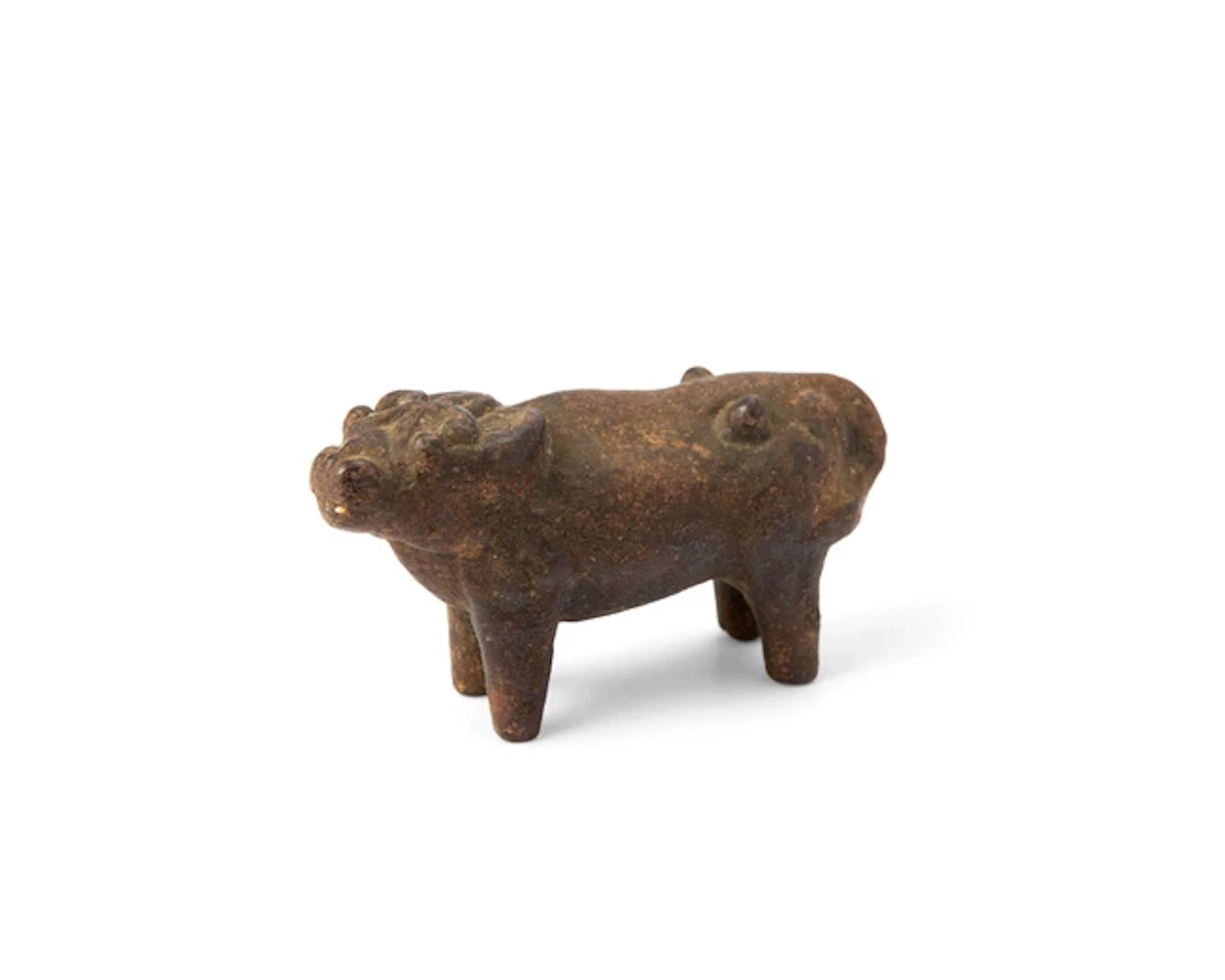 A Chinese iron scroll weight in the form of a buffalo...