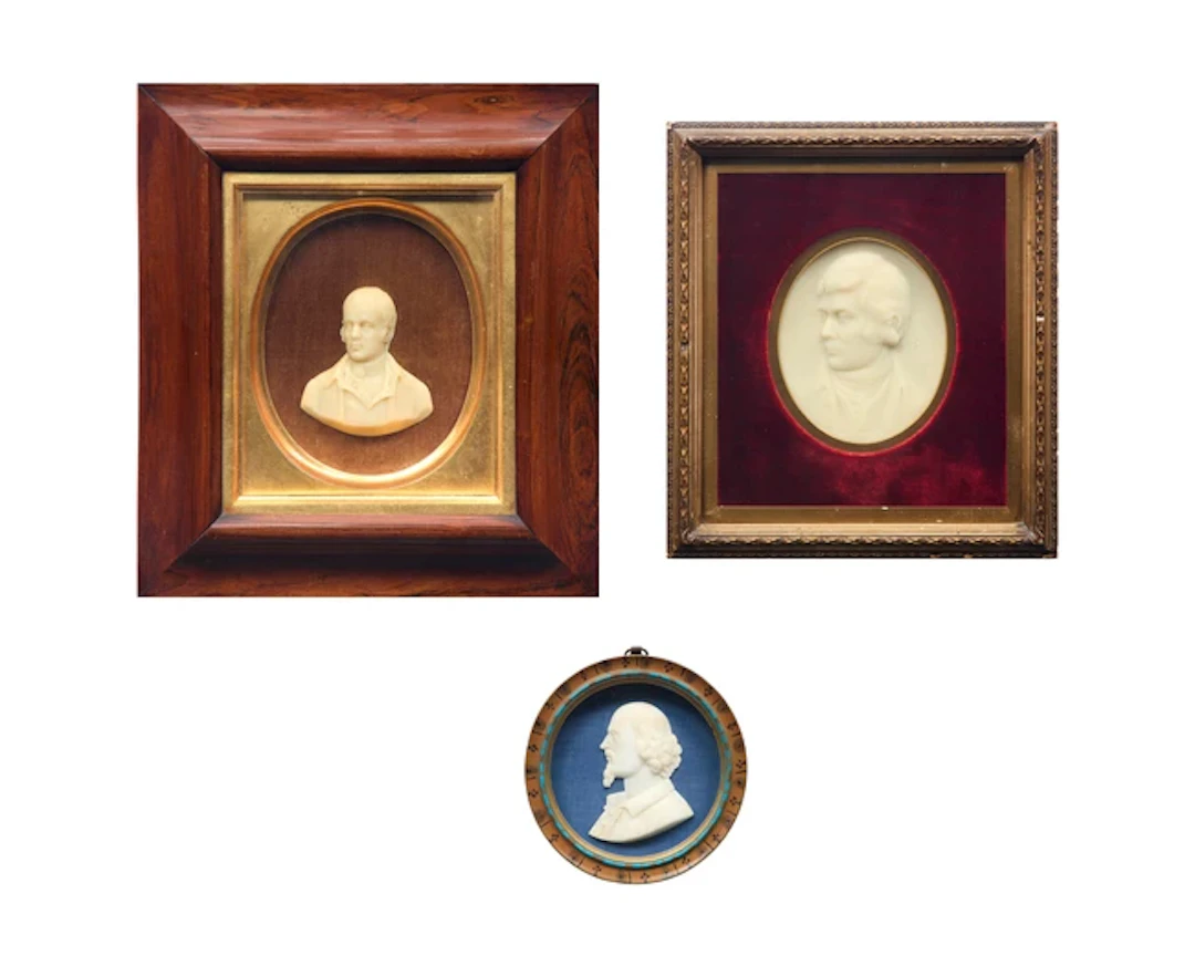 Two English wax portrait reliefs of Robert Burns