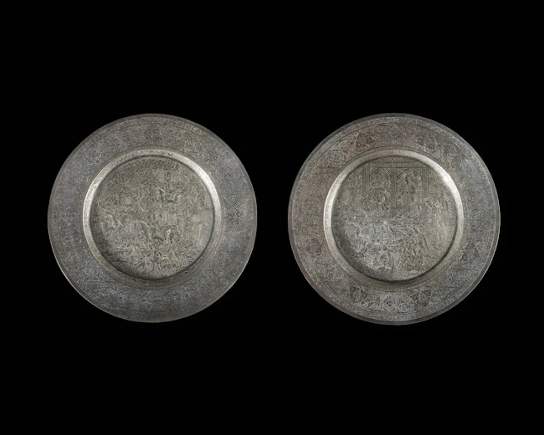 Two Qajar engraved silver dishes