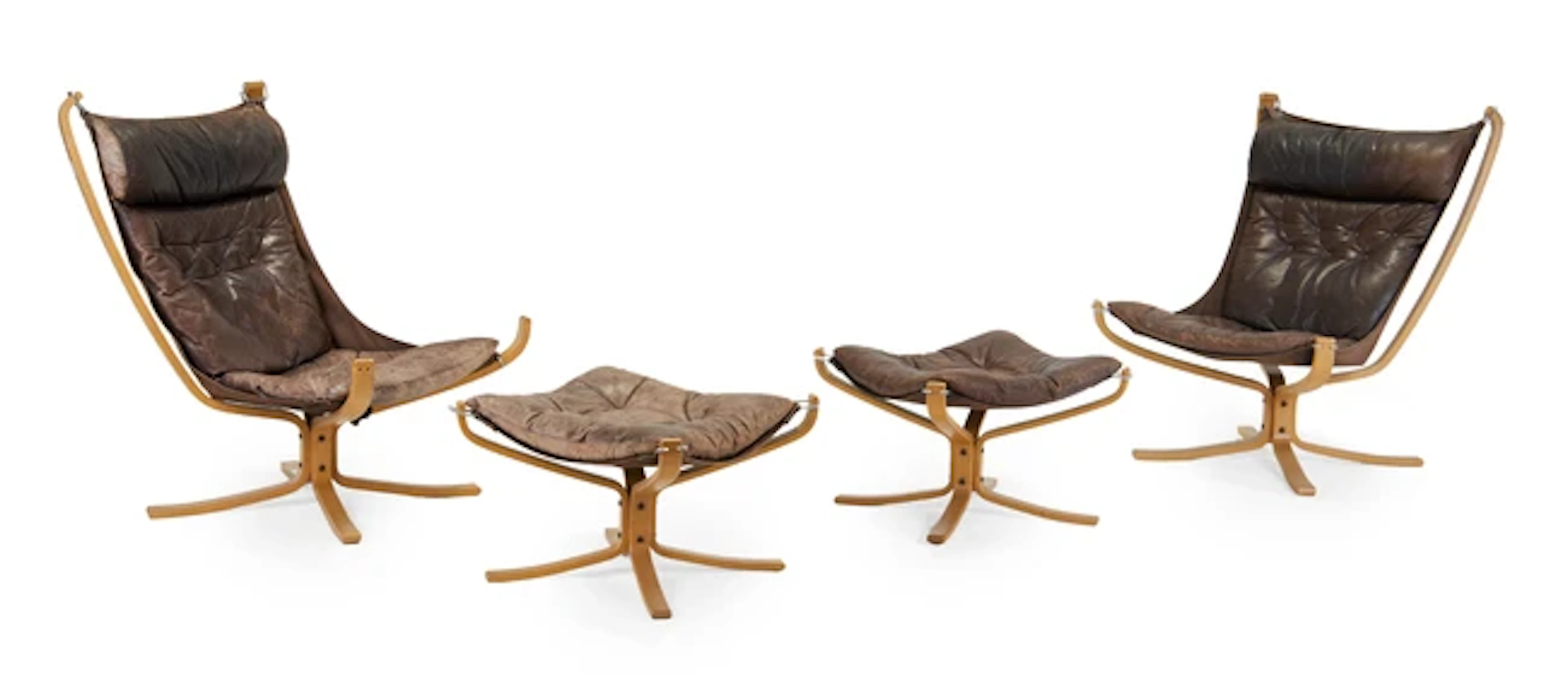 Sigurd Ressell (1920-2010) for Vatne Møbler Pair of 'Falcon' chairs and ottomans