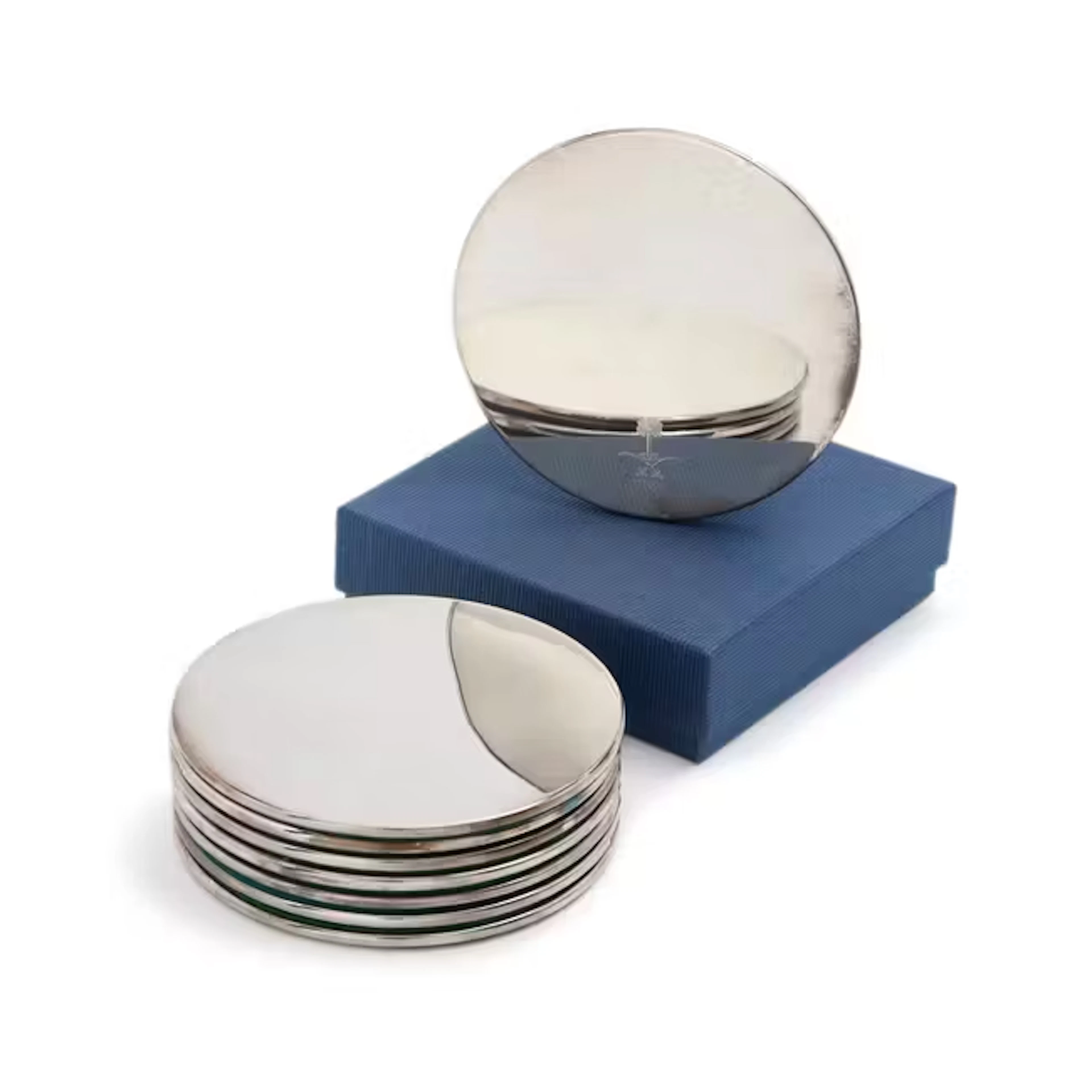 A set of 8 Elizabeth II silver mounted coasters