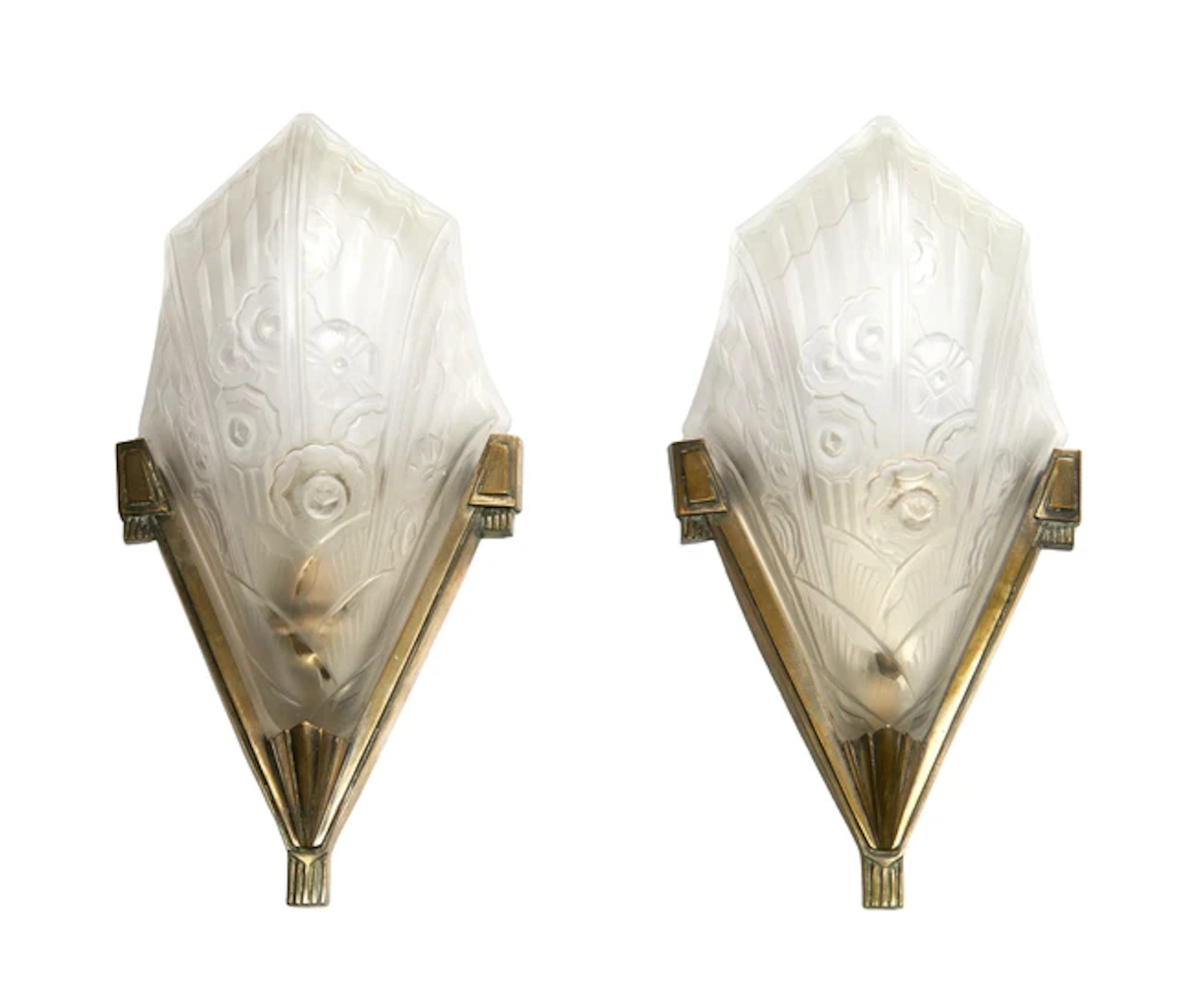 French Art Deco Pair of wall appliques