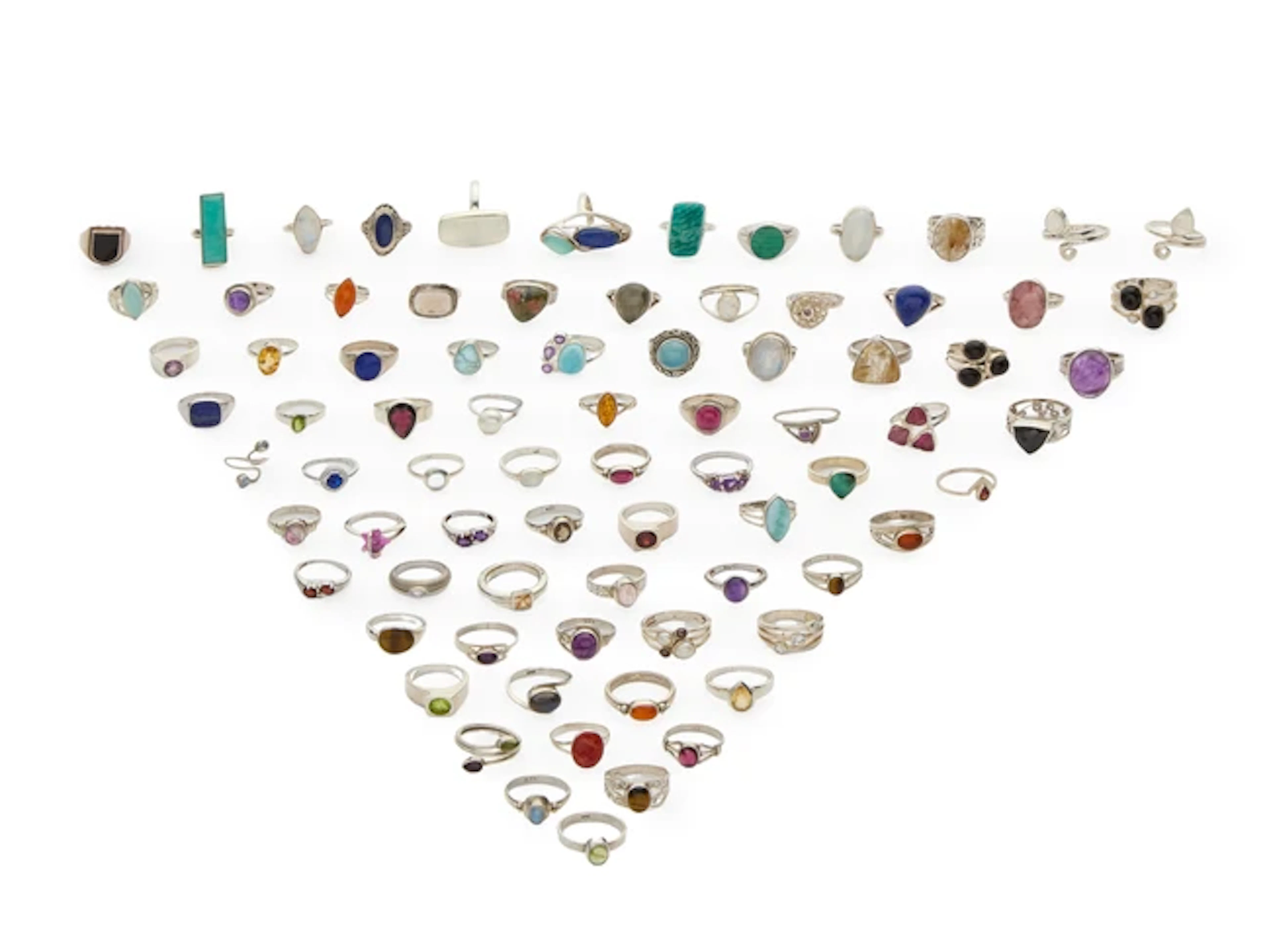 A large group of silver rings