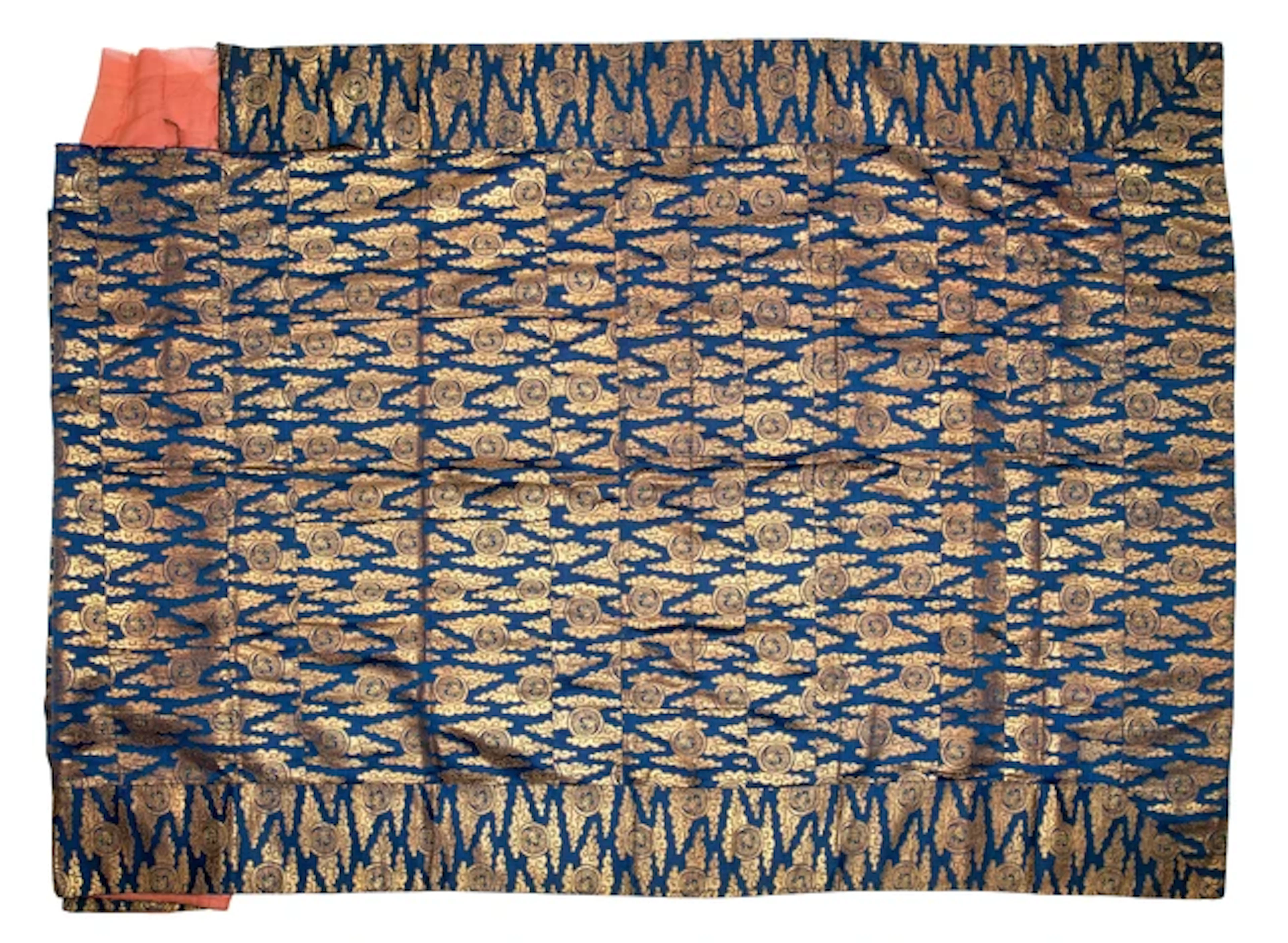 A Japanese blue silk and gold thread brocade Buddhist monk's robe