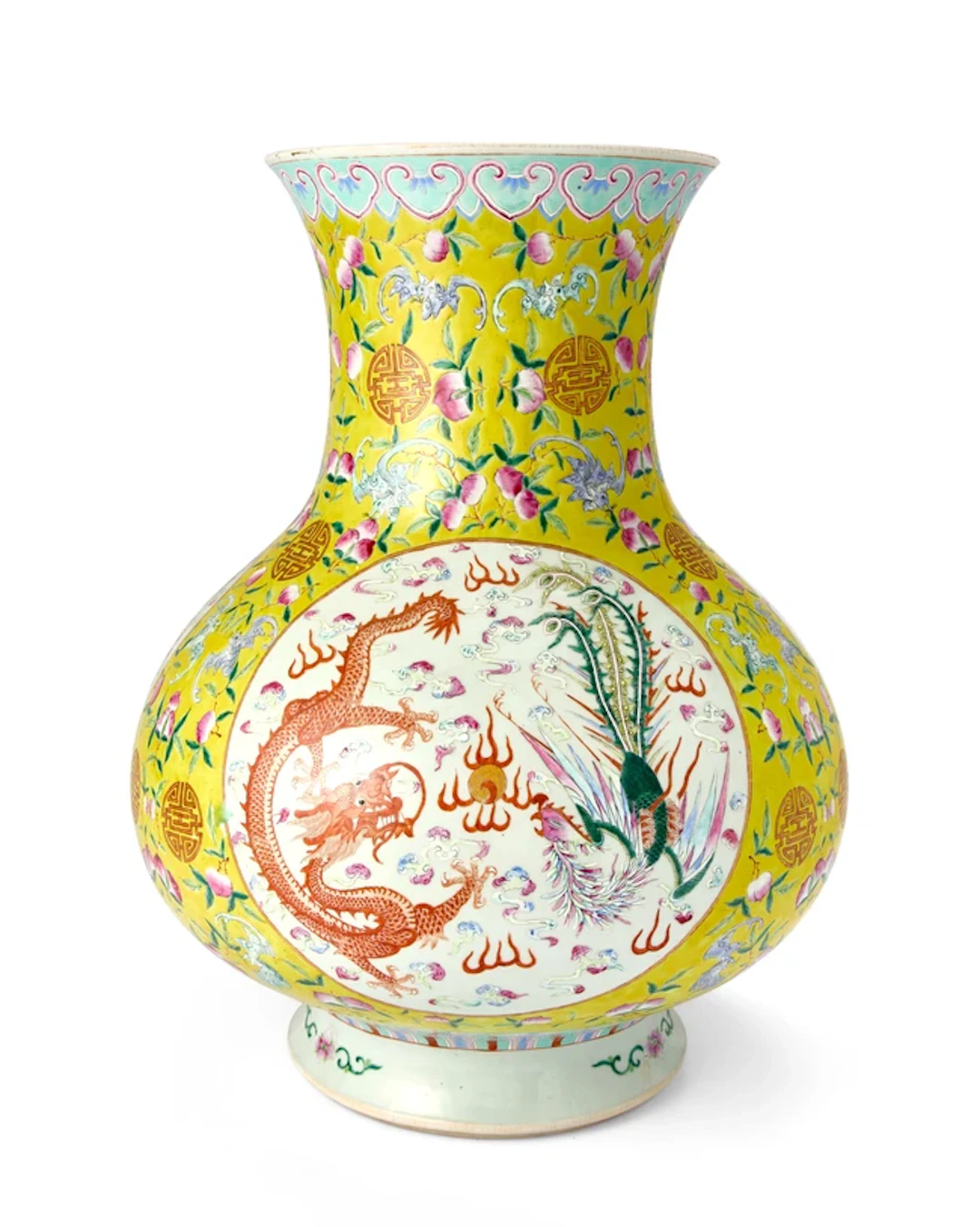 A large Chinese famille rose yellow-ground ‘dragon and...