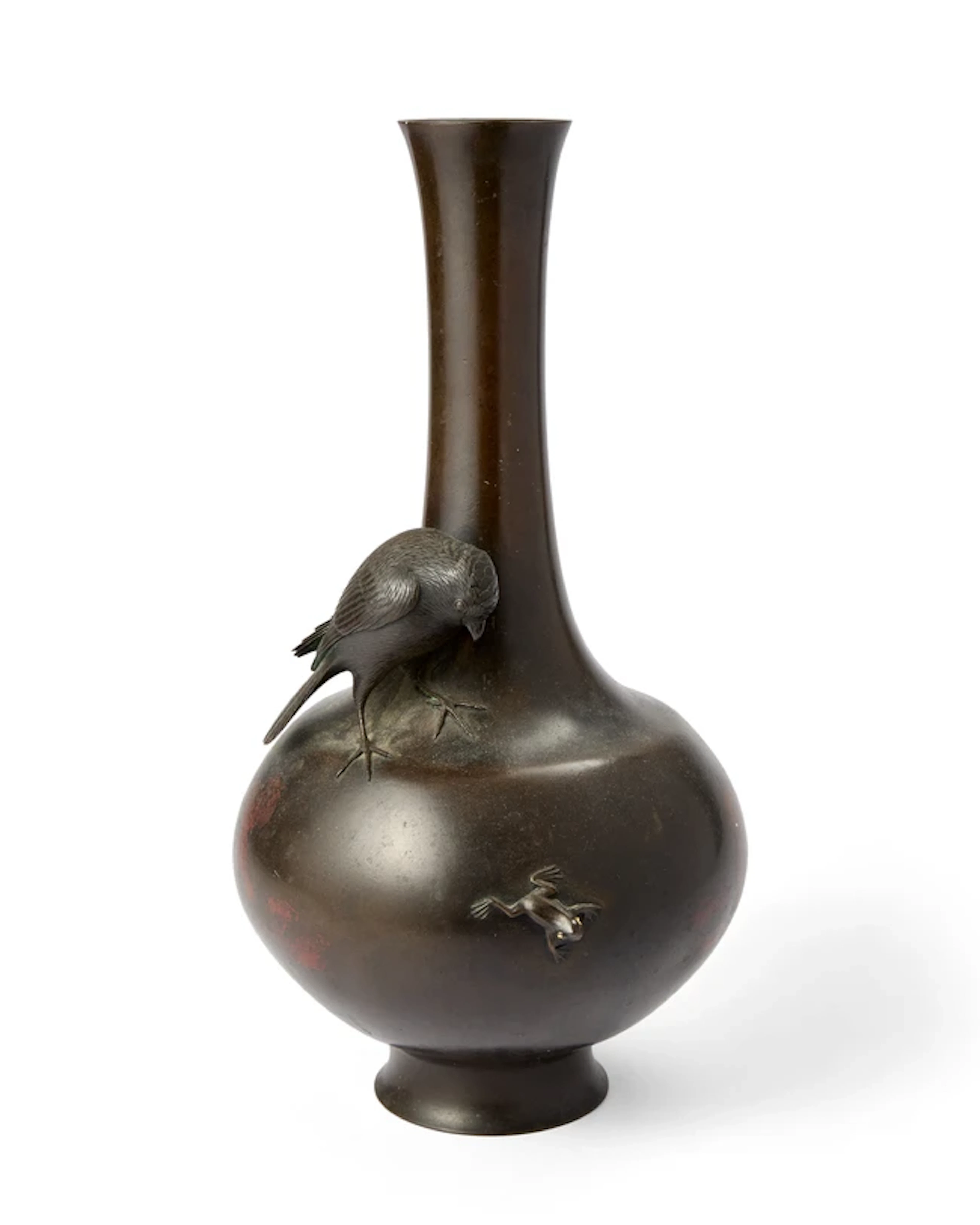 A Japanese bronze 'bird and frog' vase Meiji period The...