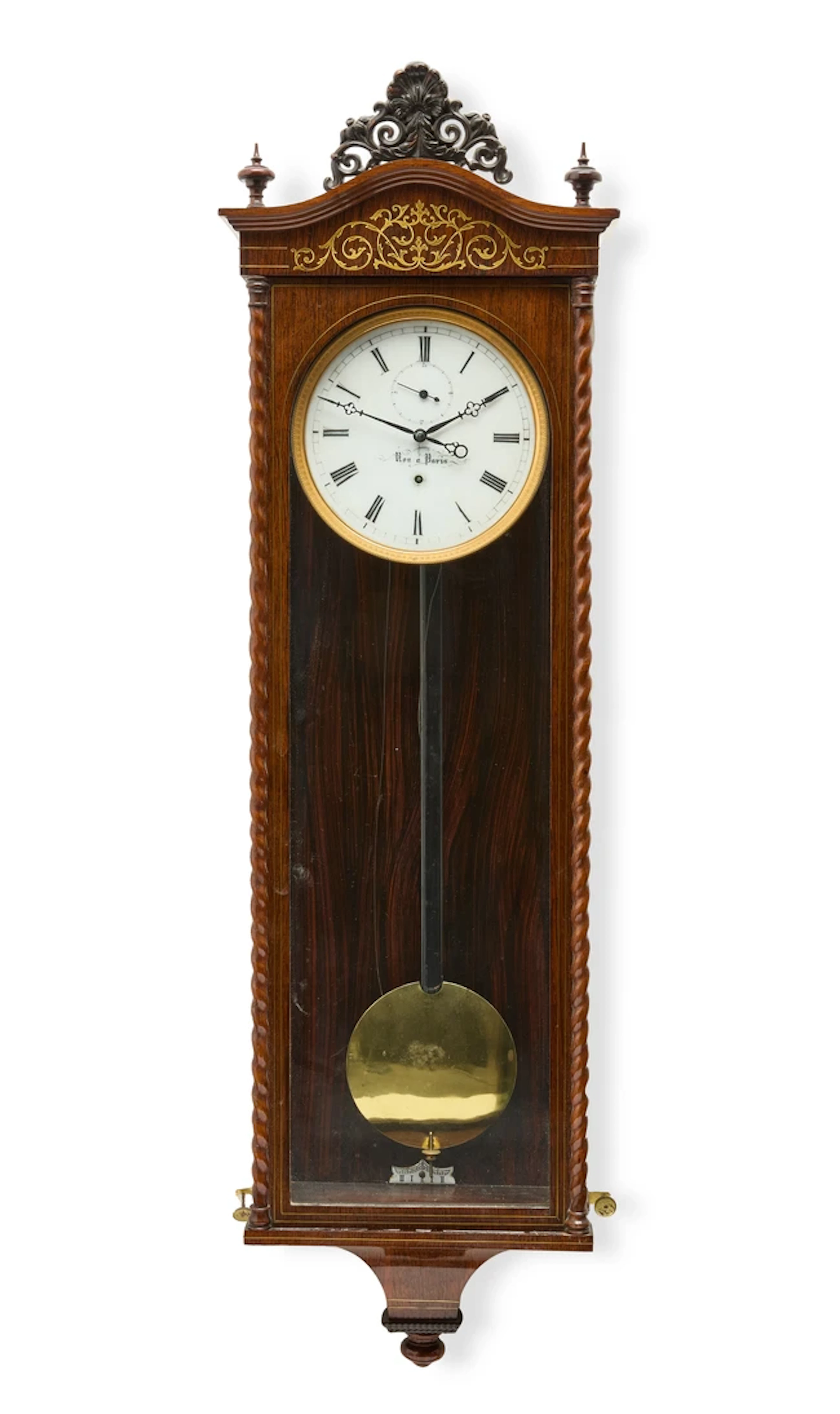 A French brass-inlaid rosewood and simulated rosewood wall clock