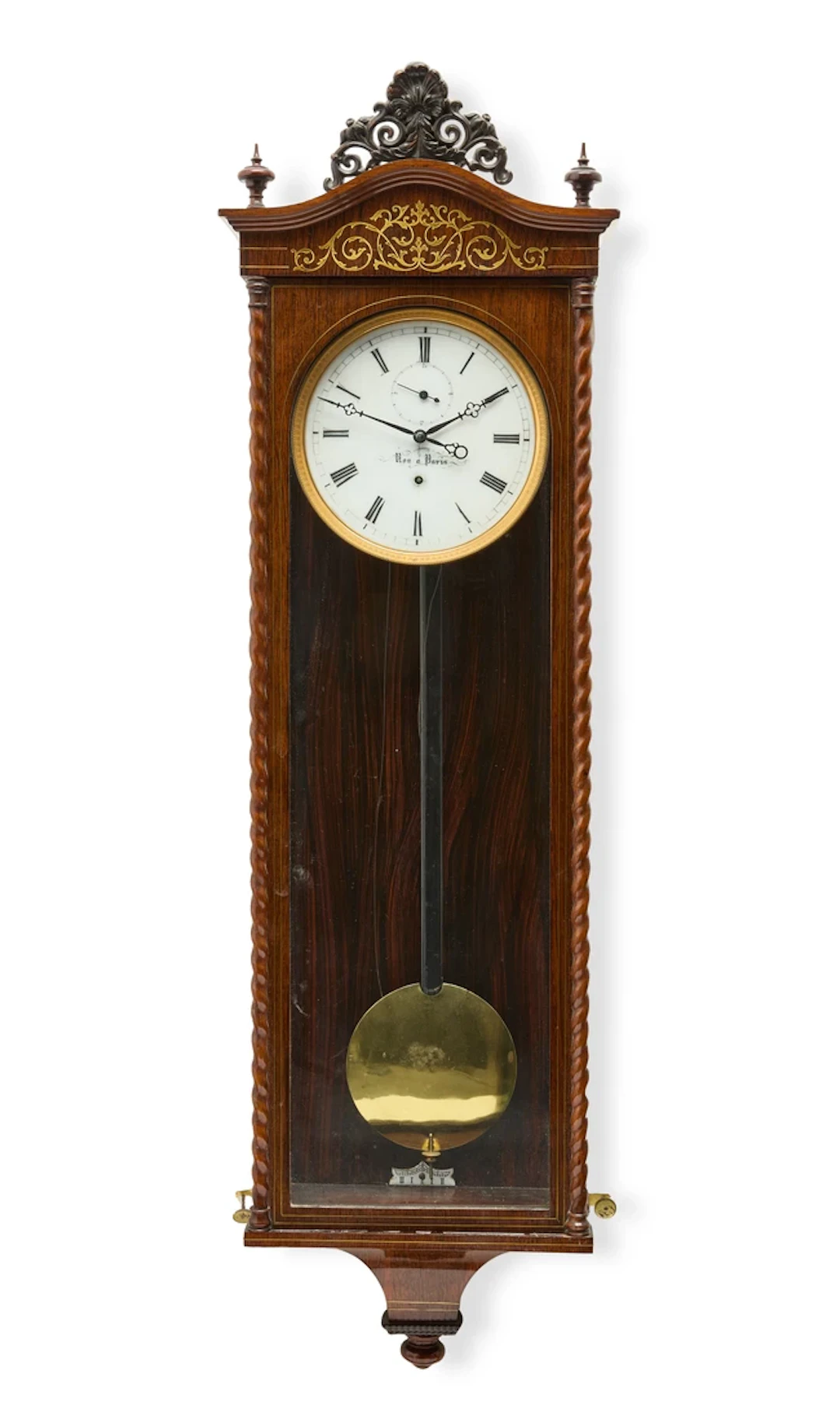 A French brass-inlaid rosewood and simulated rosewood wall clock