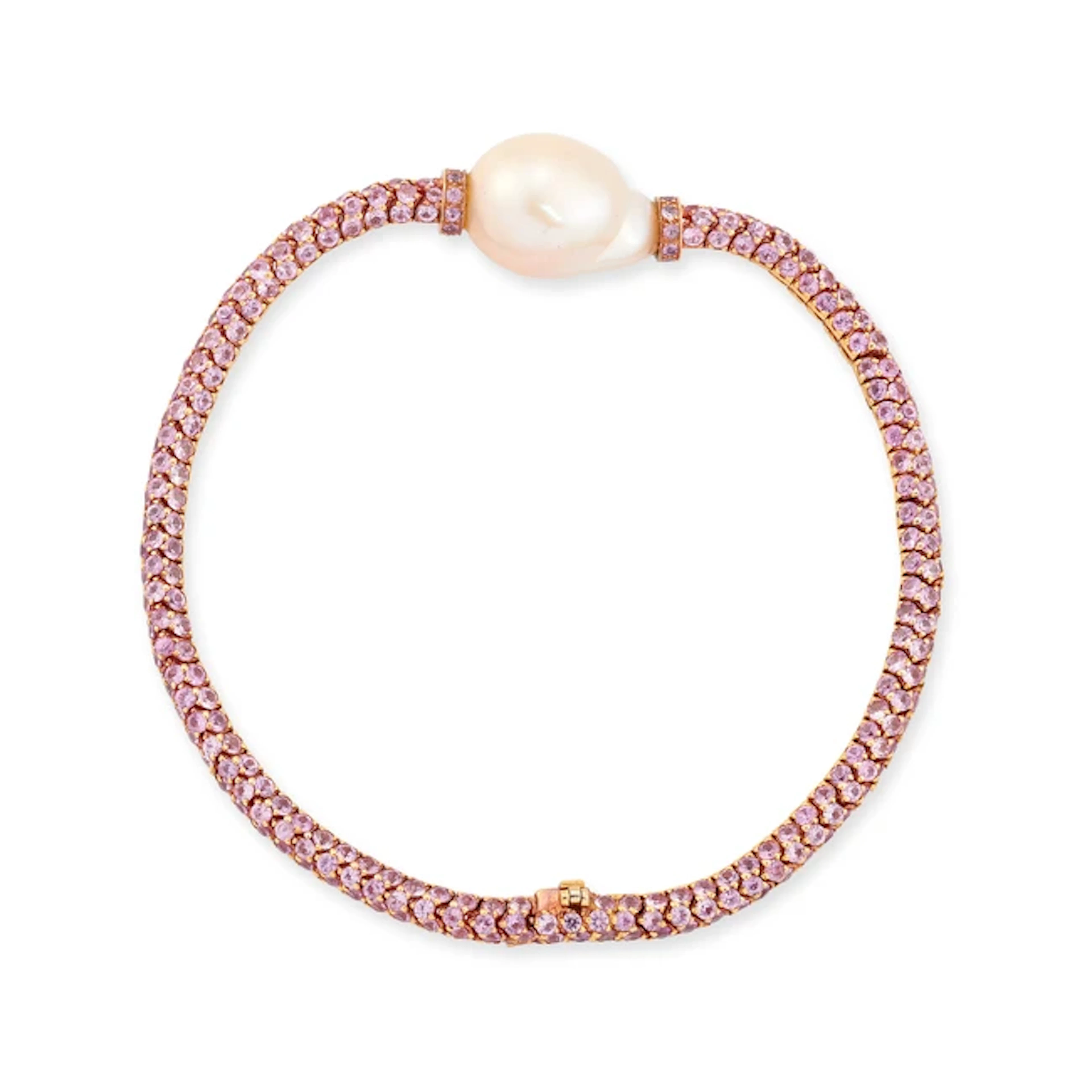 A pink sapphire and freshwater cultured pearl bracelet