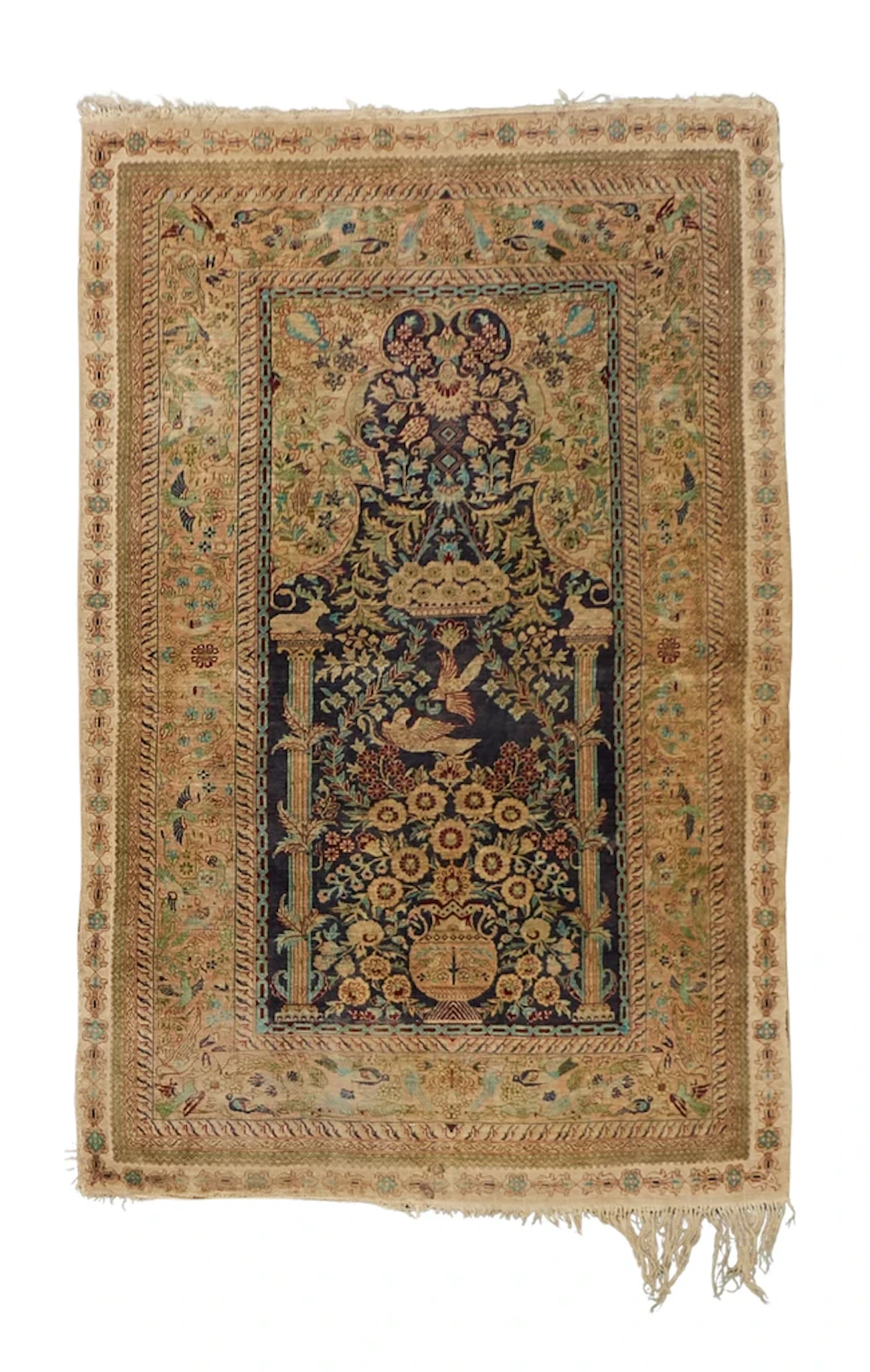 A Chinese silk prayer rug