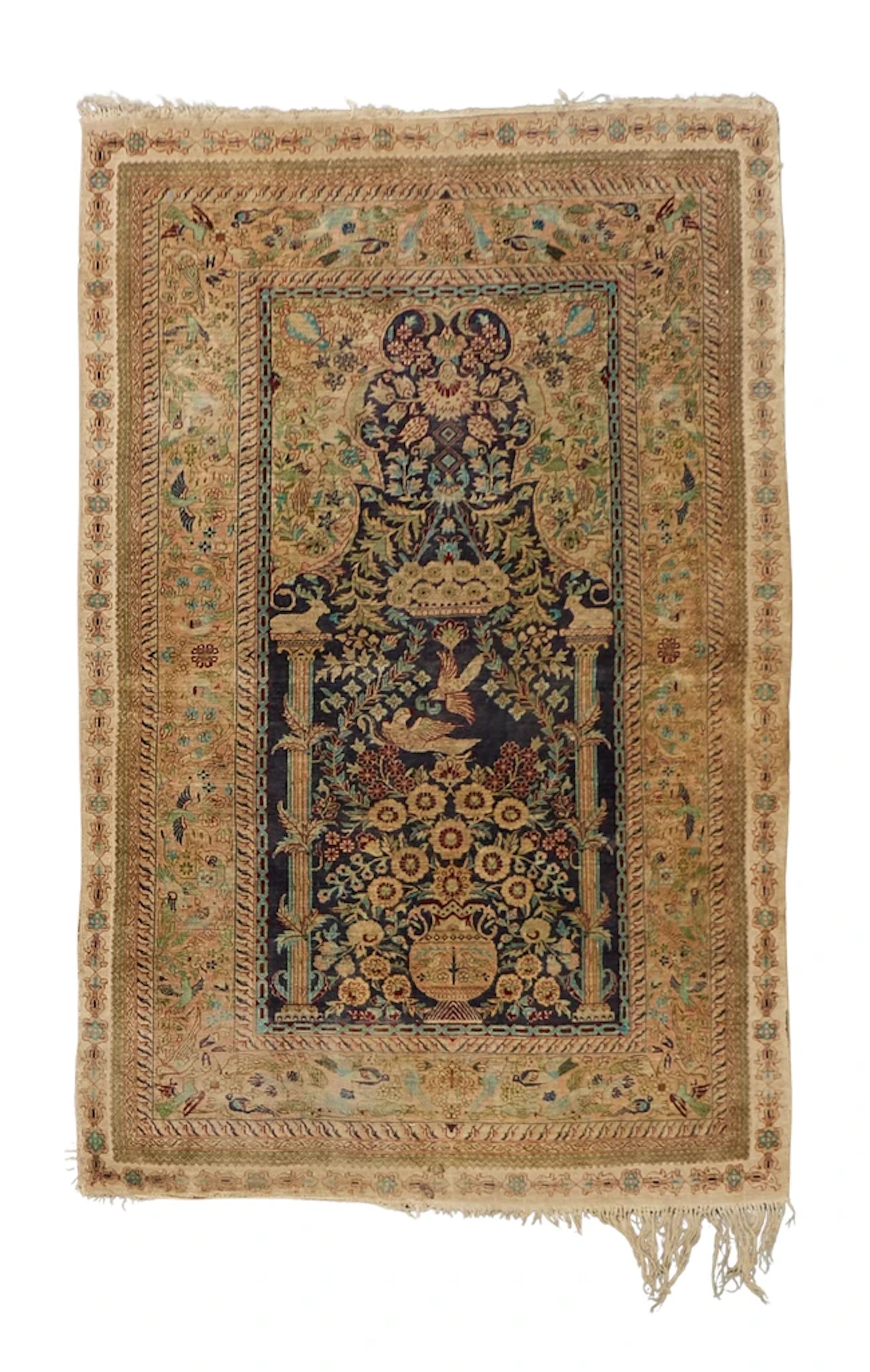 A Chinese silk prayer rug