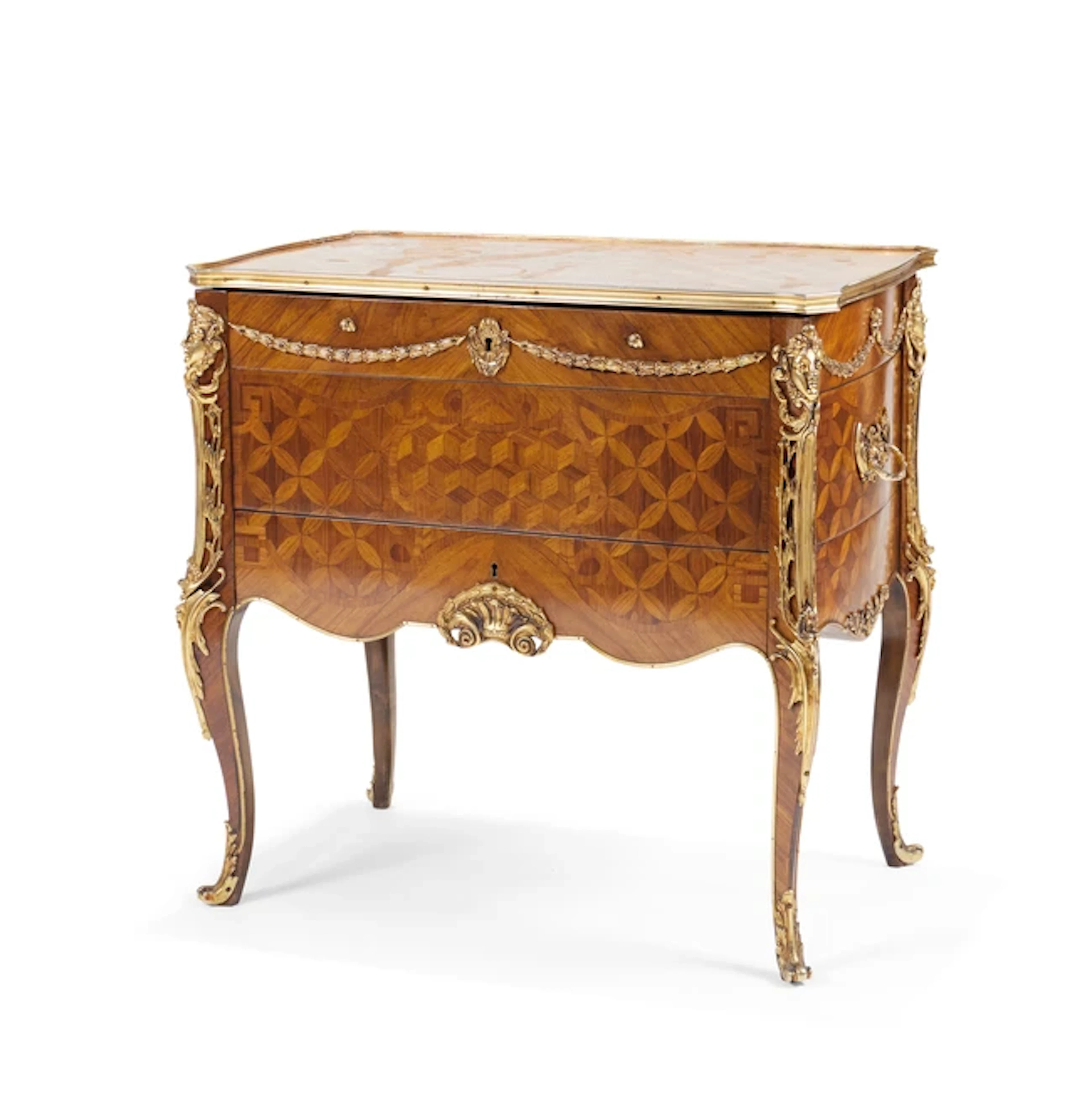 A French gilt-metal mounted marquetry and kingwood...