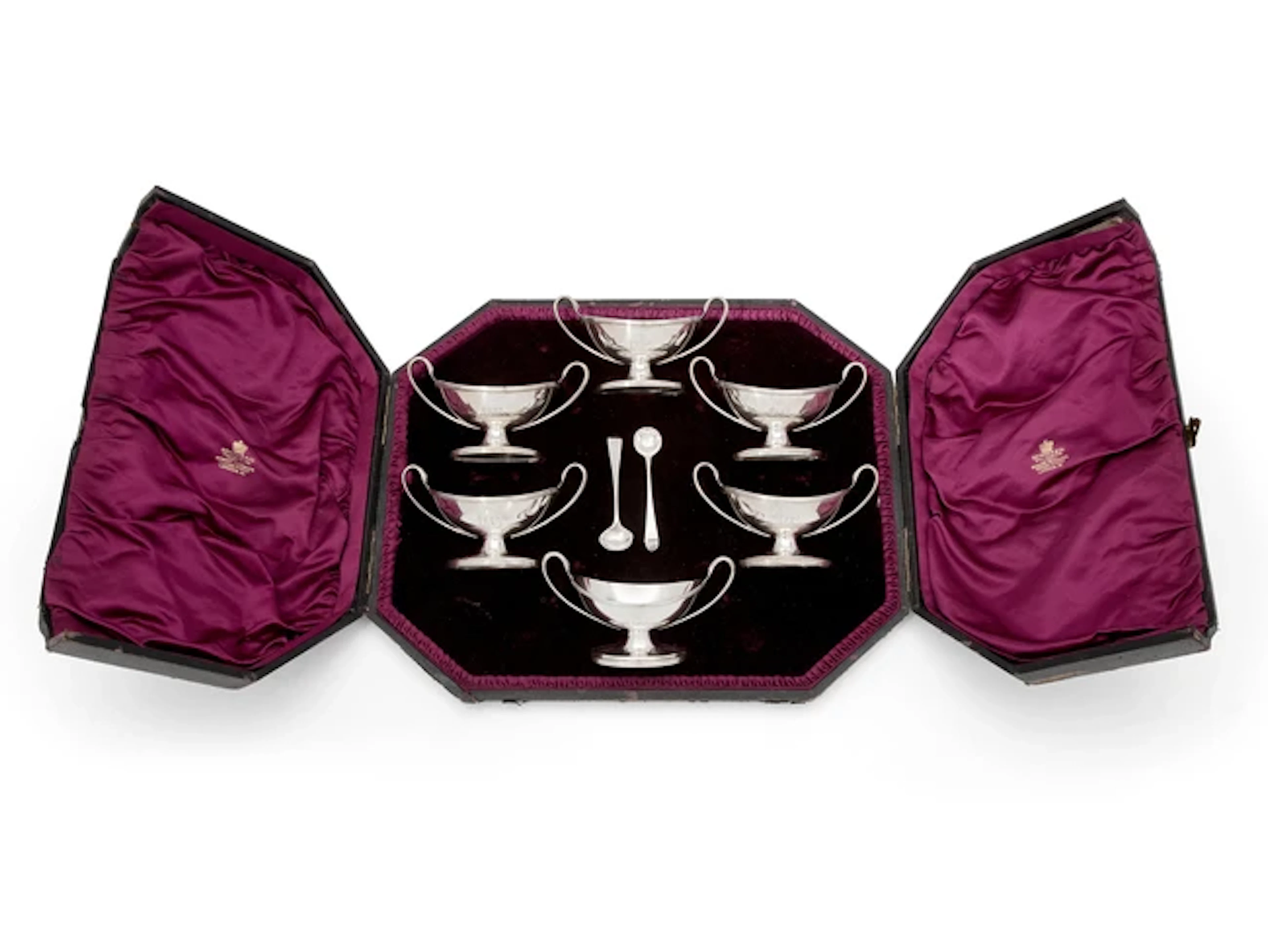 A cased set of six Victorian silver salt cellars