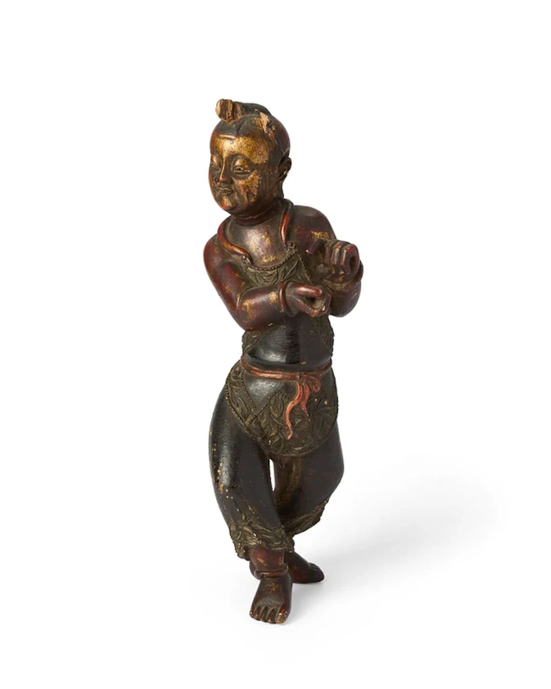 A Chinese gilt-lacquered wood carved figure of a boy Qing dynasty