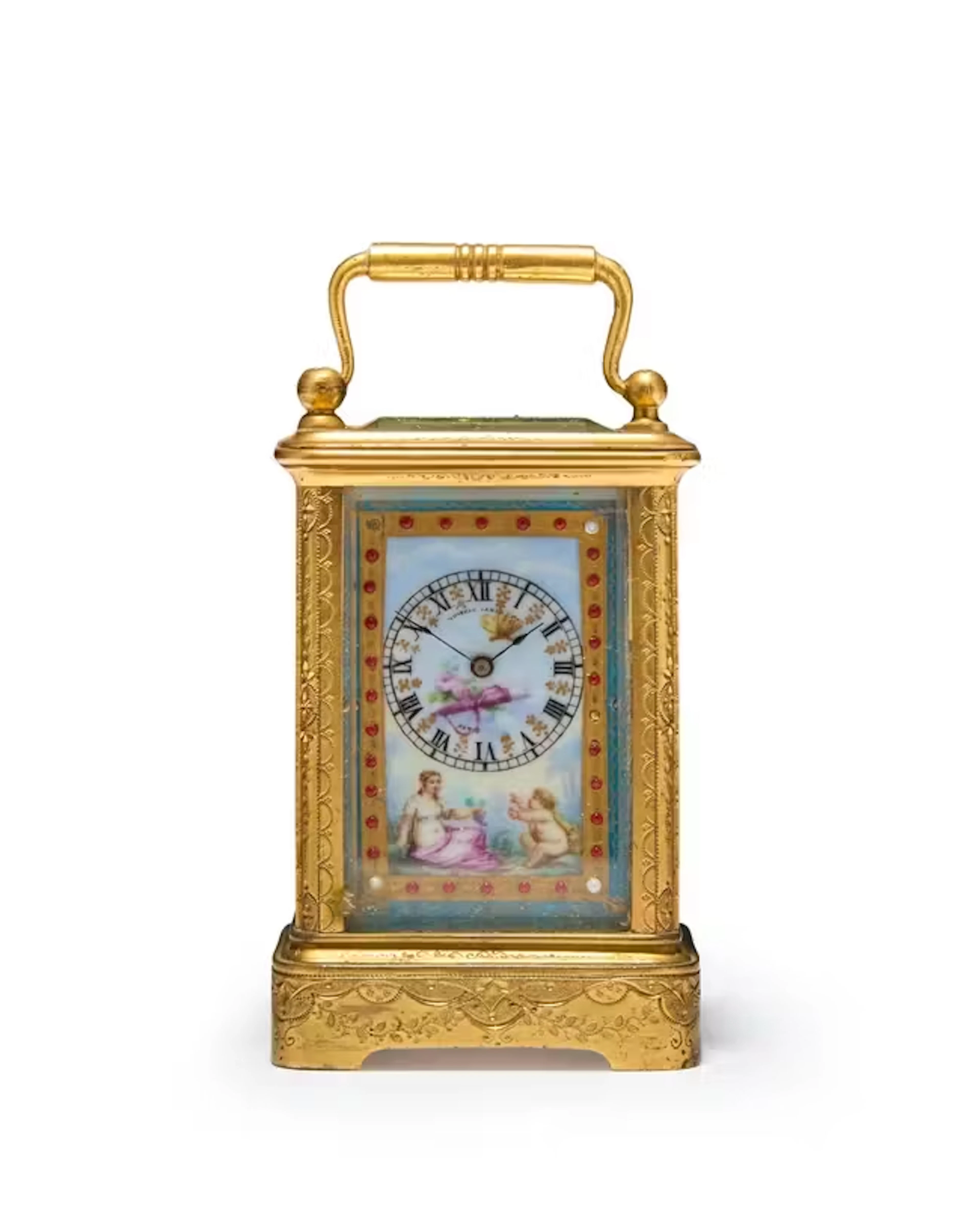 A French brass 'mignonette' carriage timepiece