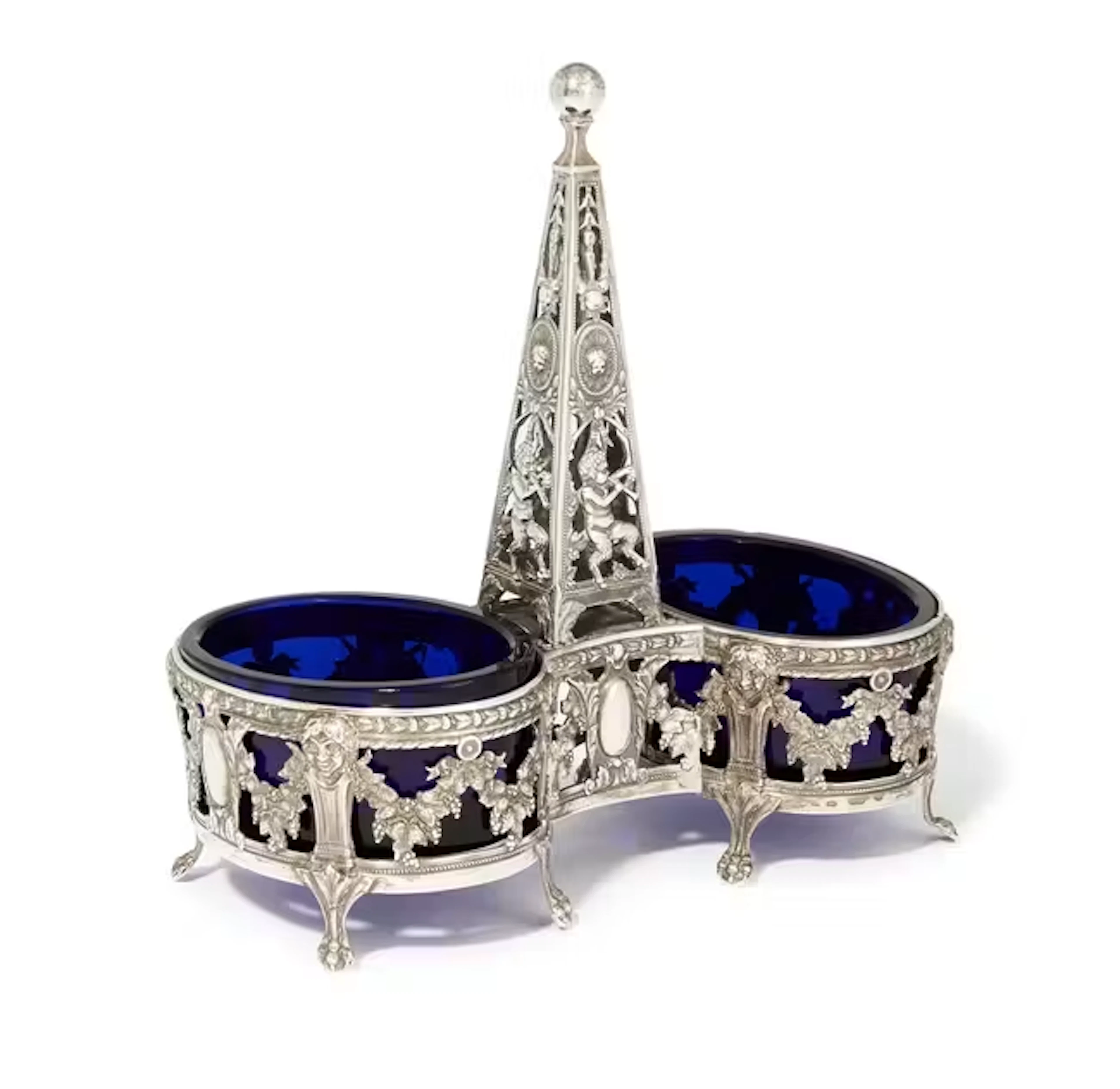 A French silver double salt cellar