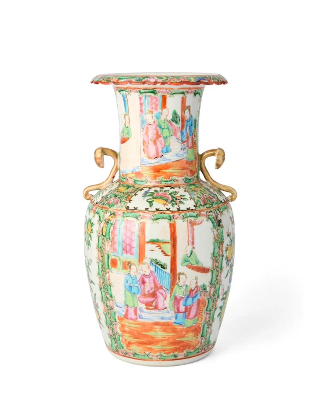 A Chinese Guangdong (Canton) famille rose baluster vase Qing dynasty