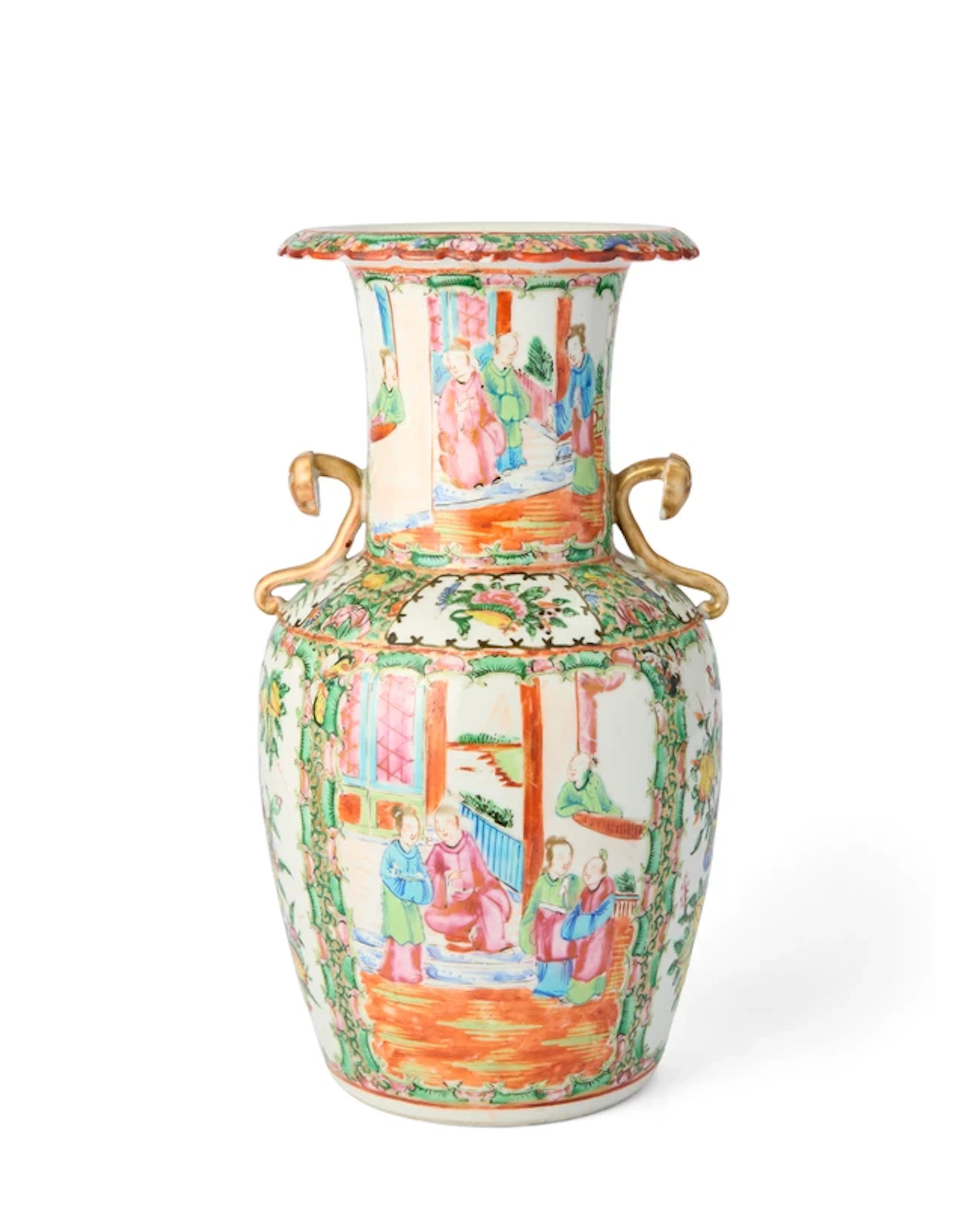 A Chinese Guangdong (Canton) famille rose baluster vase Qing dynasty