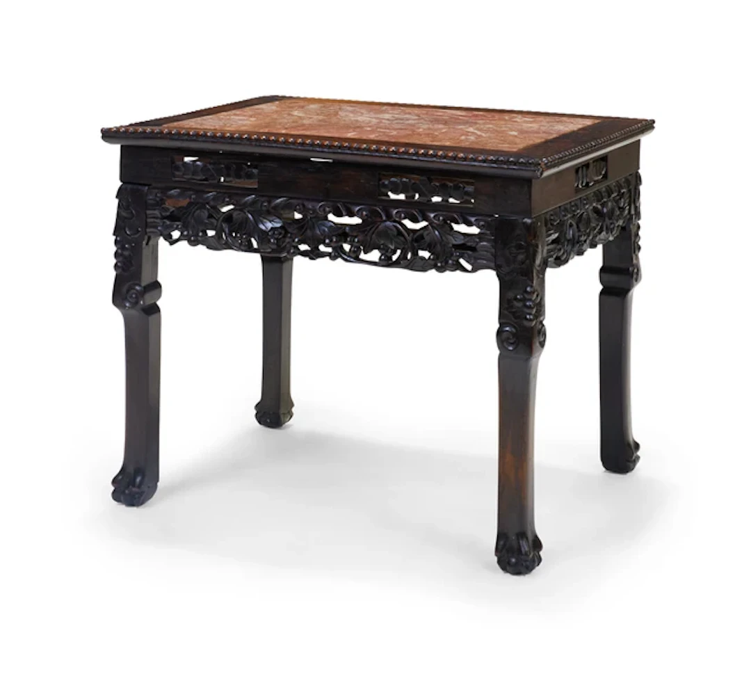 A Chinese red marble-inset hongmu stand Late Qing dynasty...