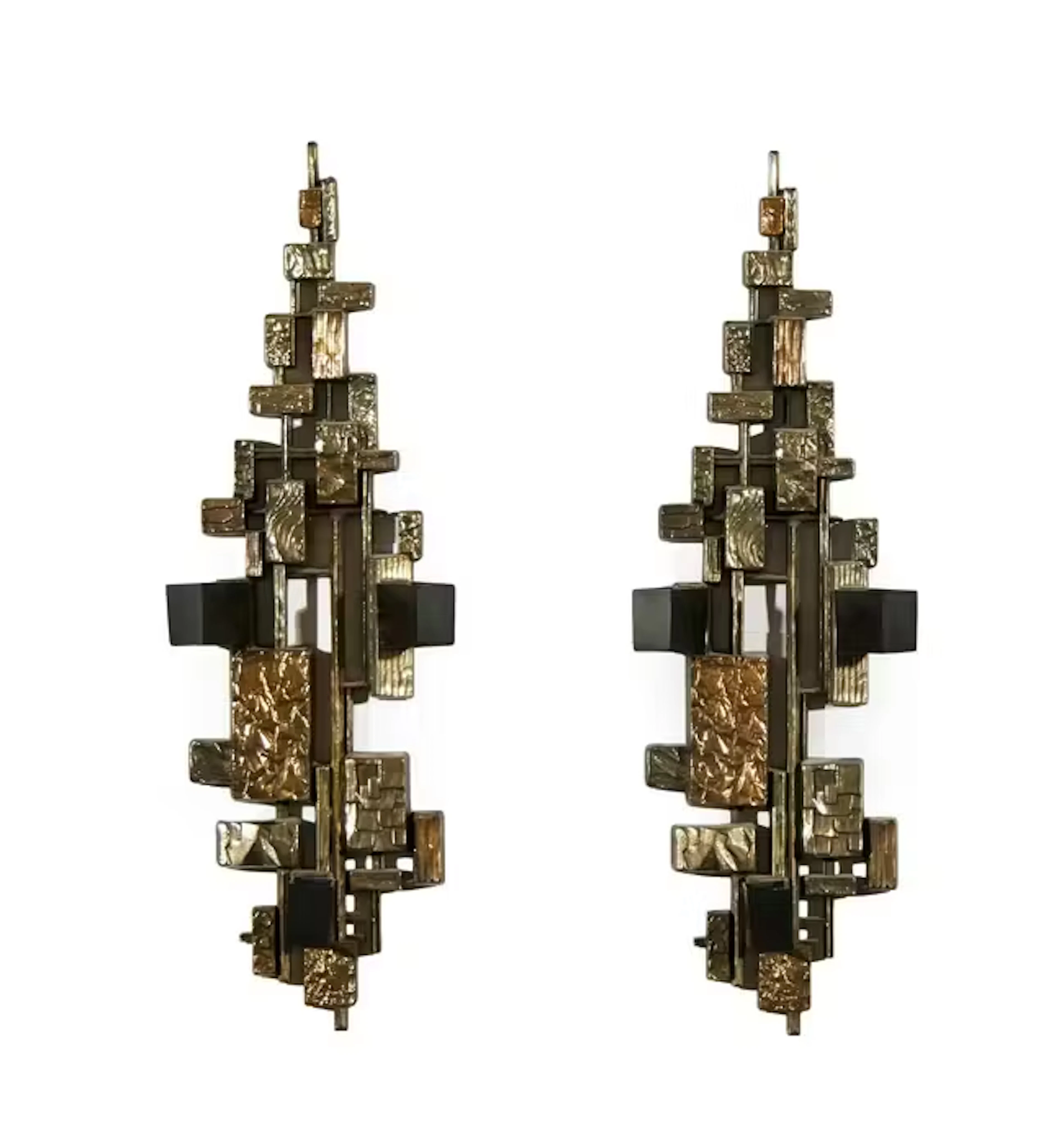 Syroco Pair of Brutalist three candle wall sconces