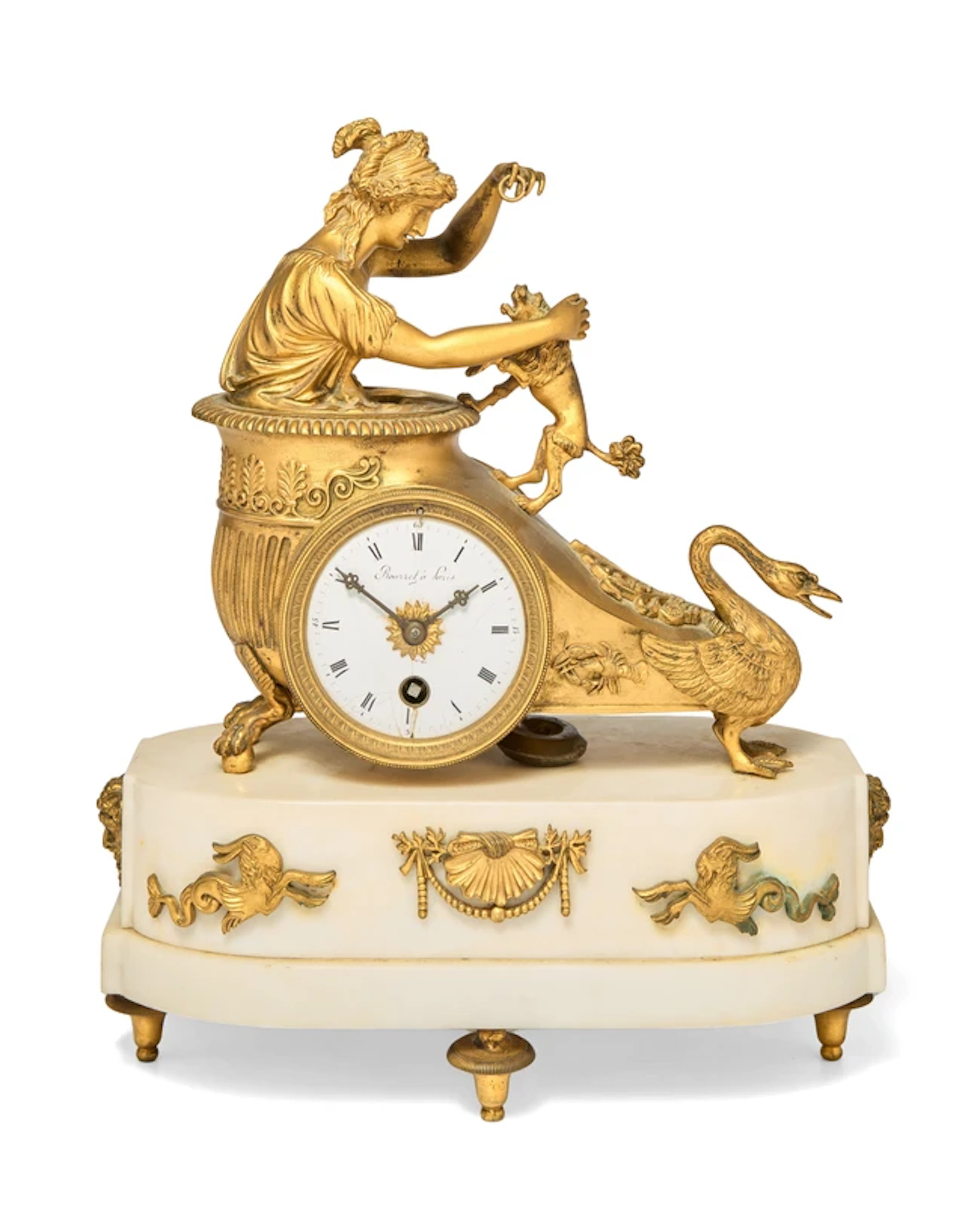 A French gilt-bronze and marble mantel timepiece
