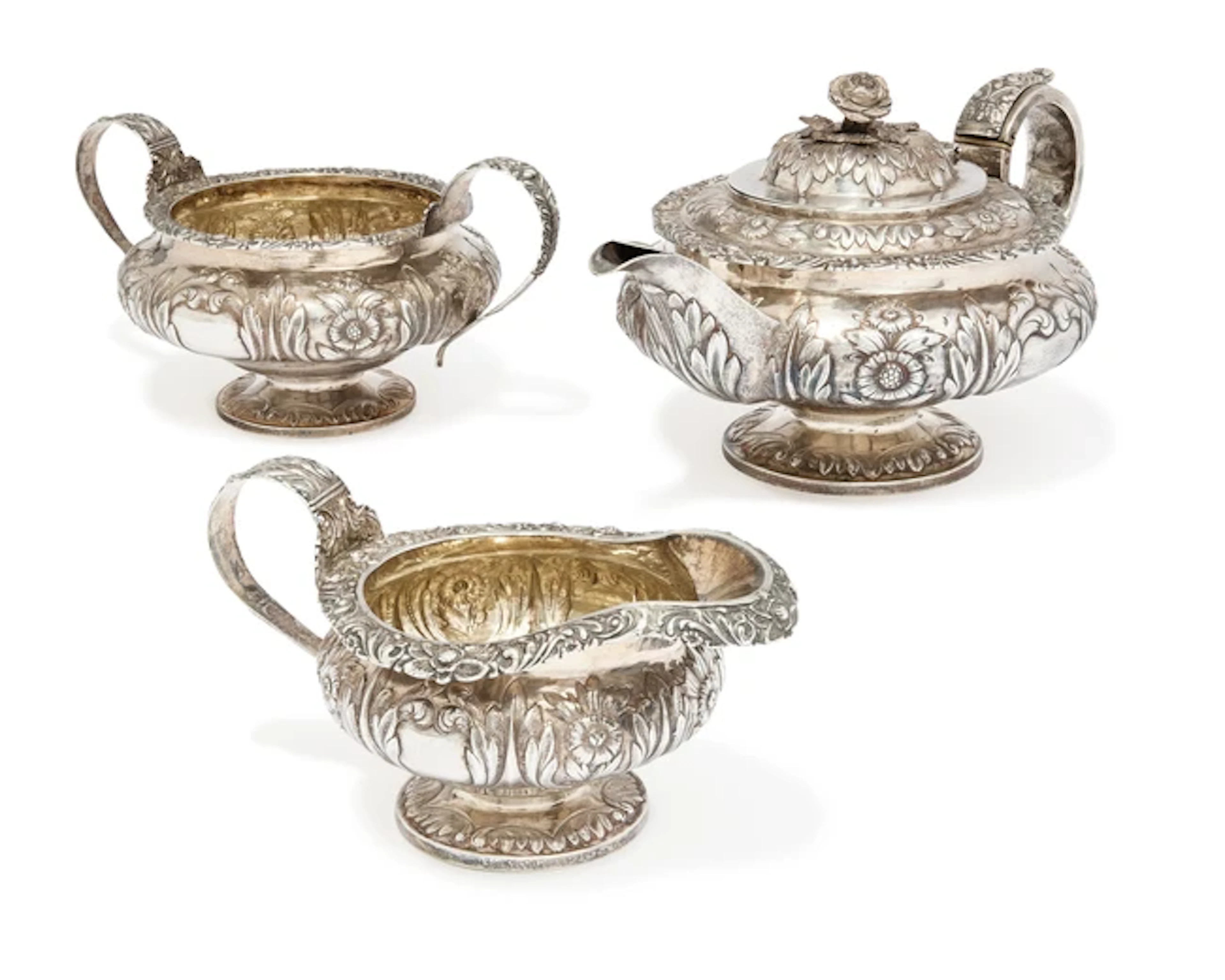 A George IV three piece silver tea set