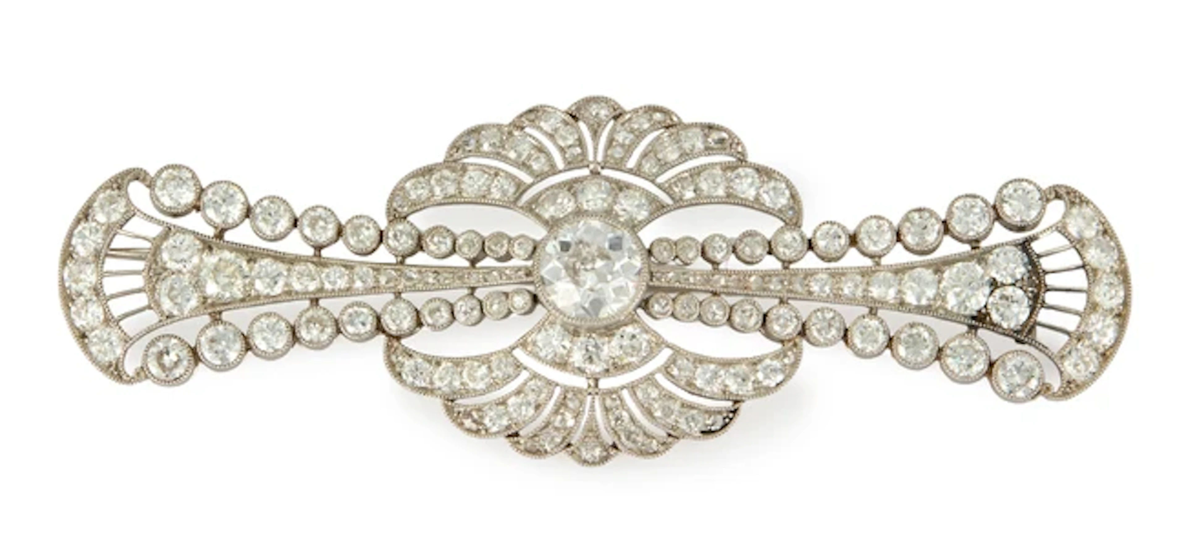 A French Belle Époque platinum diamond brooch