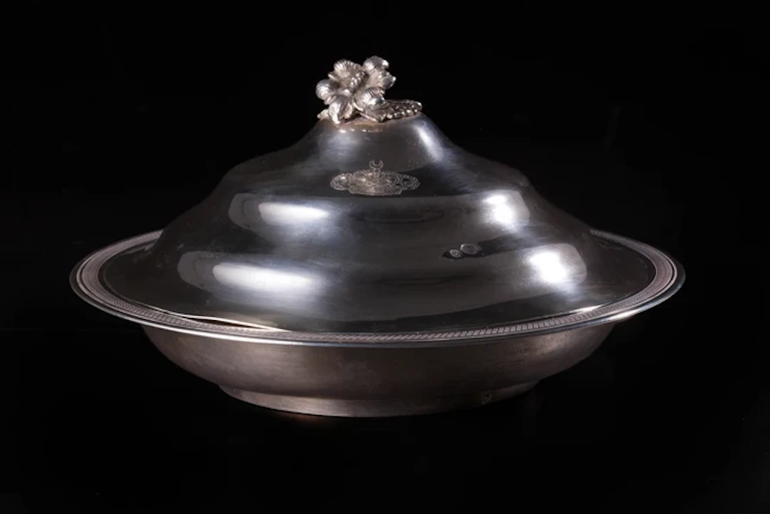 A silver lidded dish (sahan)