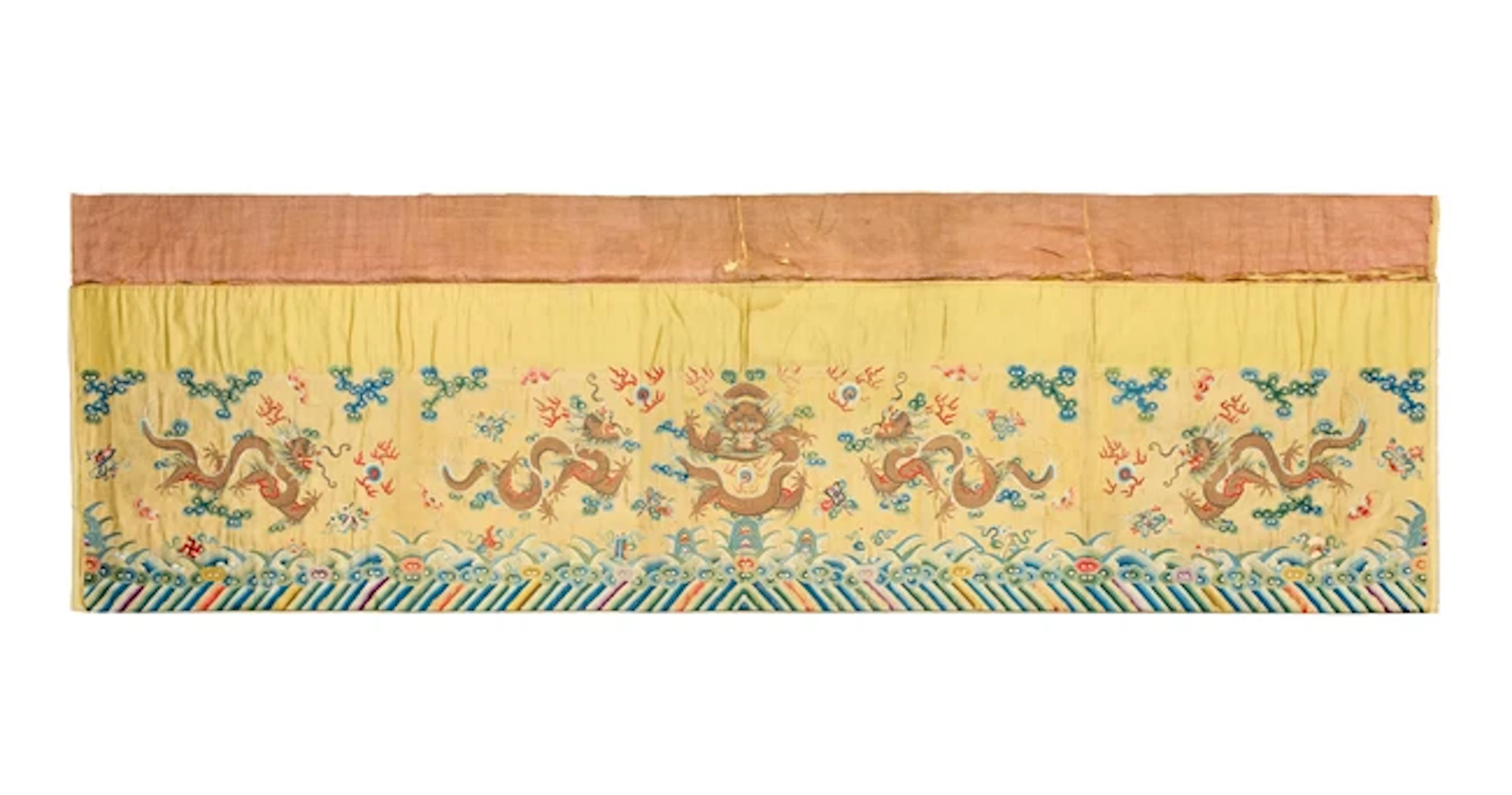 A large imperial yellow-ground embroidered 'dragon and...