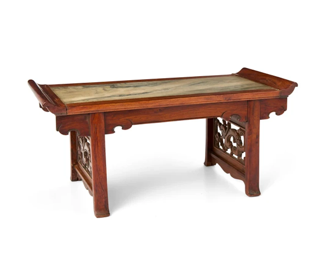 A Chinese marble-inlaid huanghuali miniature altar table Ming dynasty