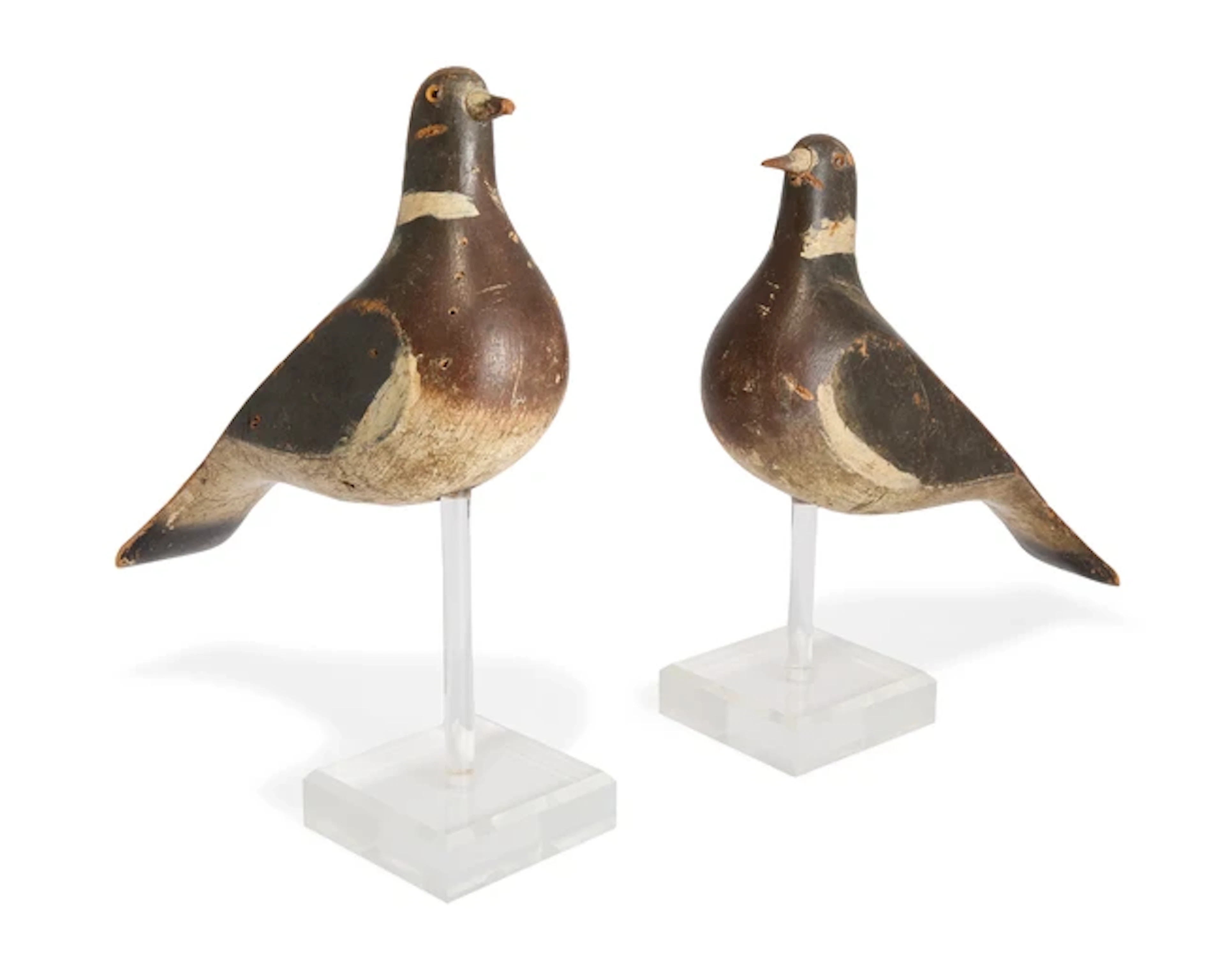 Two English polychrome painted wood decoy pigeons