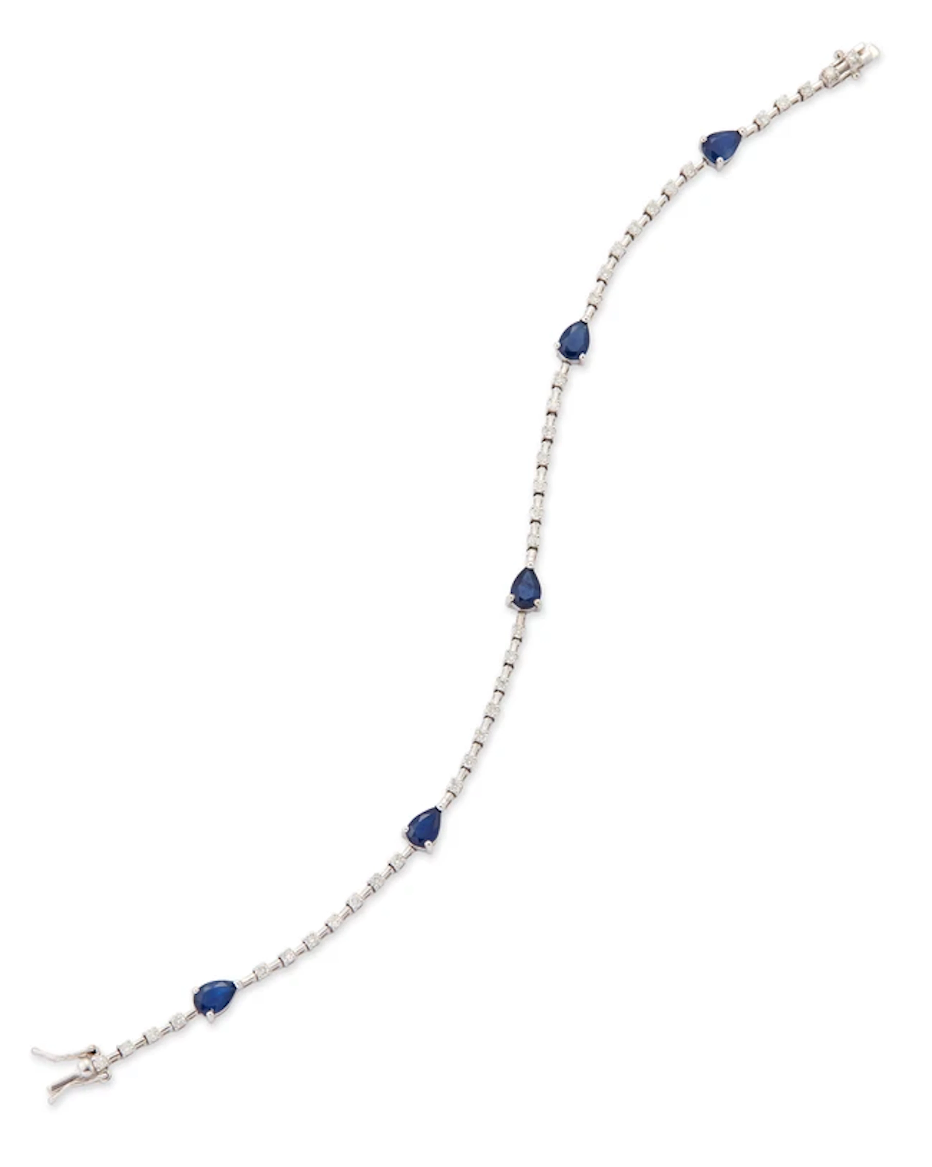 A 9ct white gold sapphire and diamond bracelet