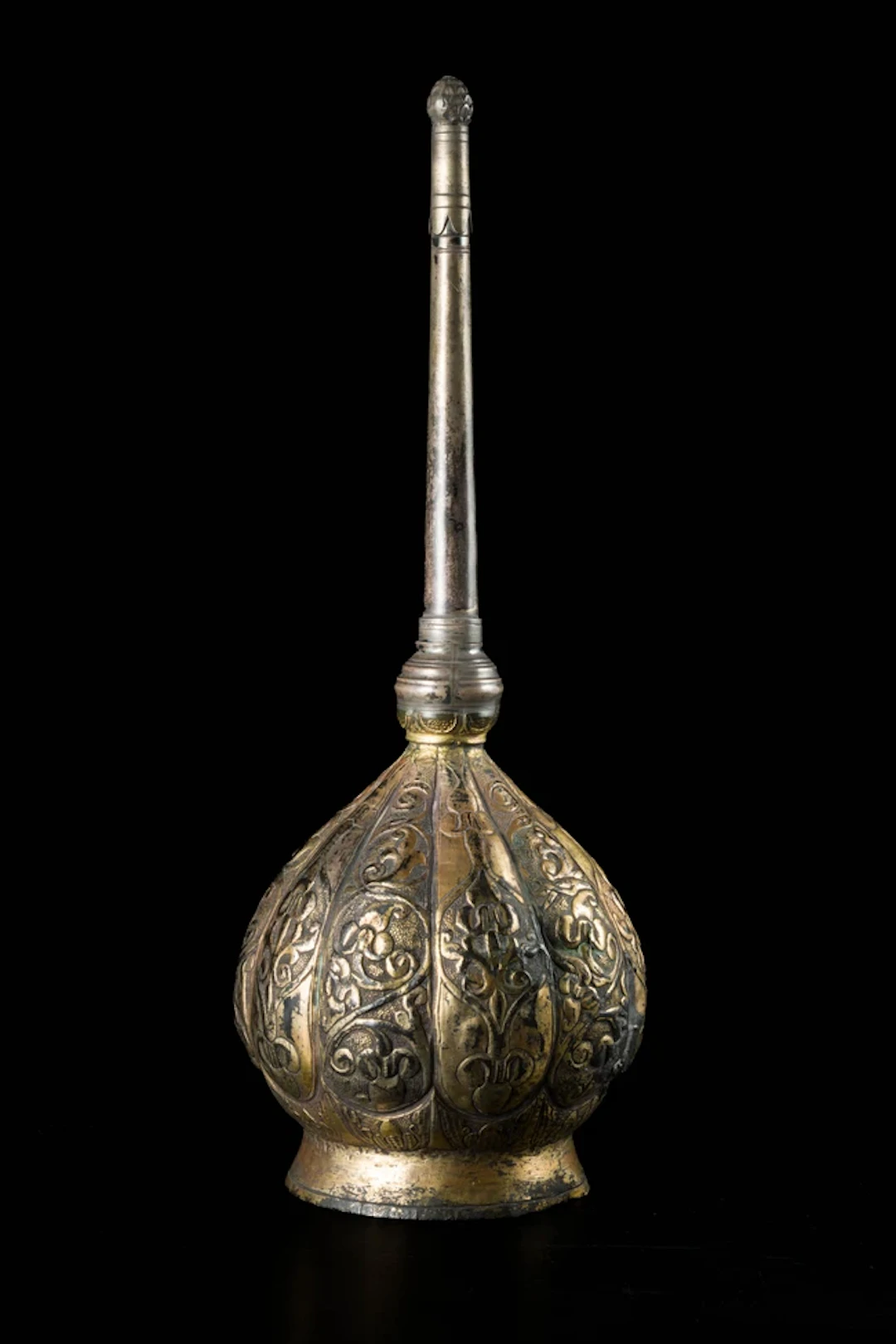 A gilt copper (tombak) rosewater sprinkler
