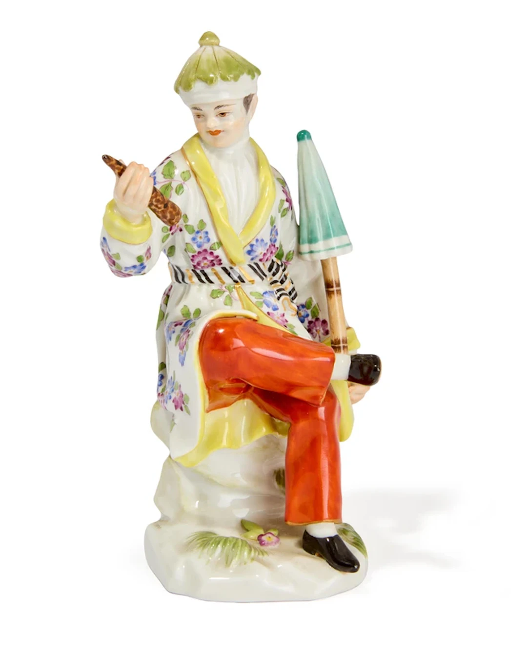 A Meissen porcelain figure group of a Japanese man with a parasol