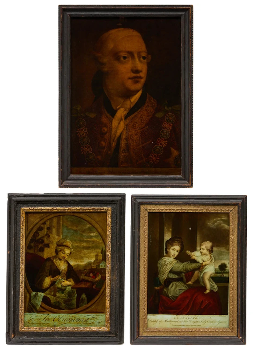 Three George III reverse glass prints