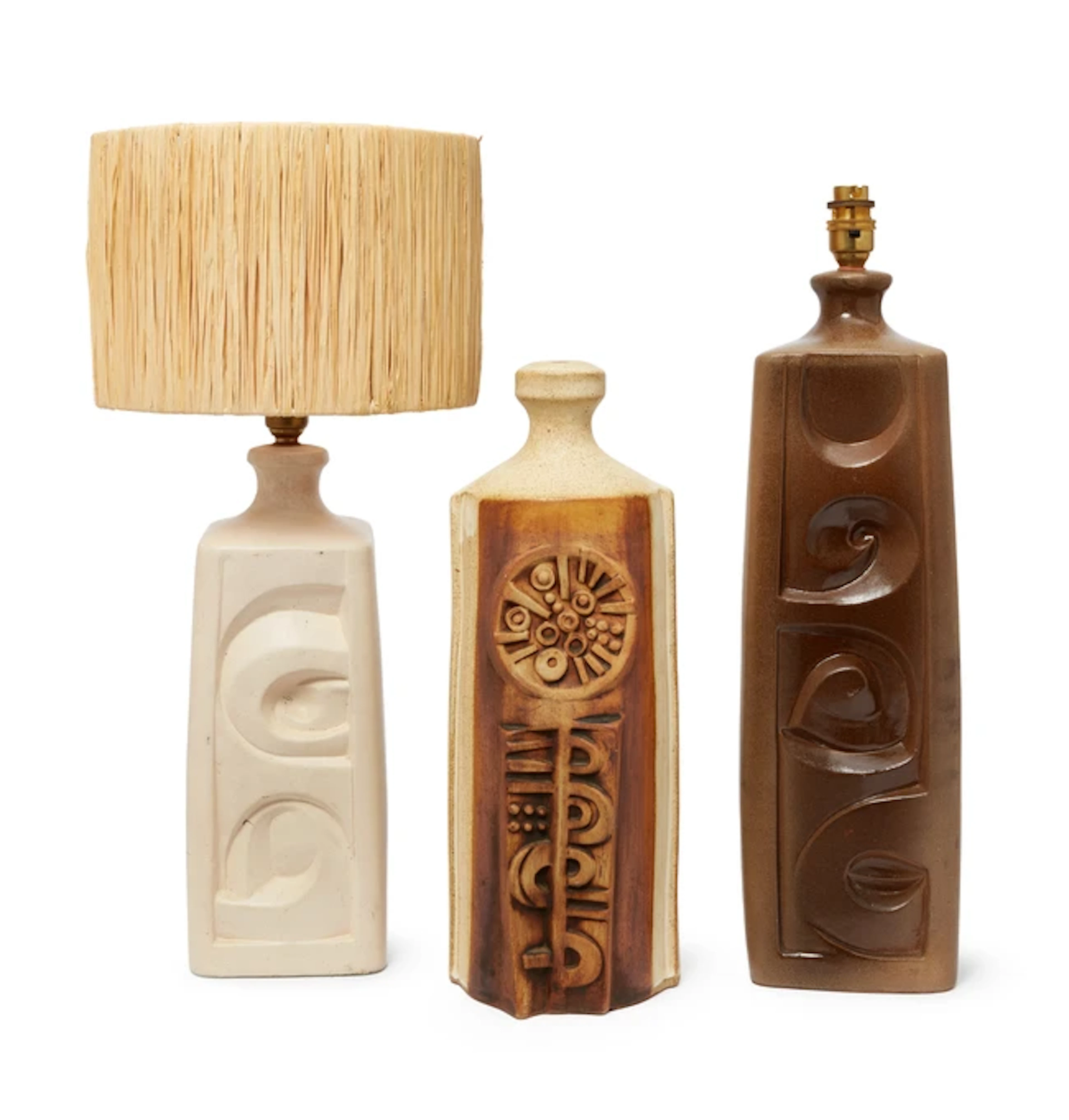 Tremaen Pottery Three table lamps (one lacking light fittings)