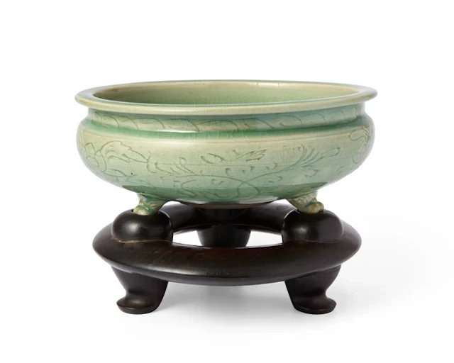 A Chinese Longquan celadon tripod incense burner Ming dynasty
