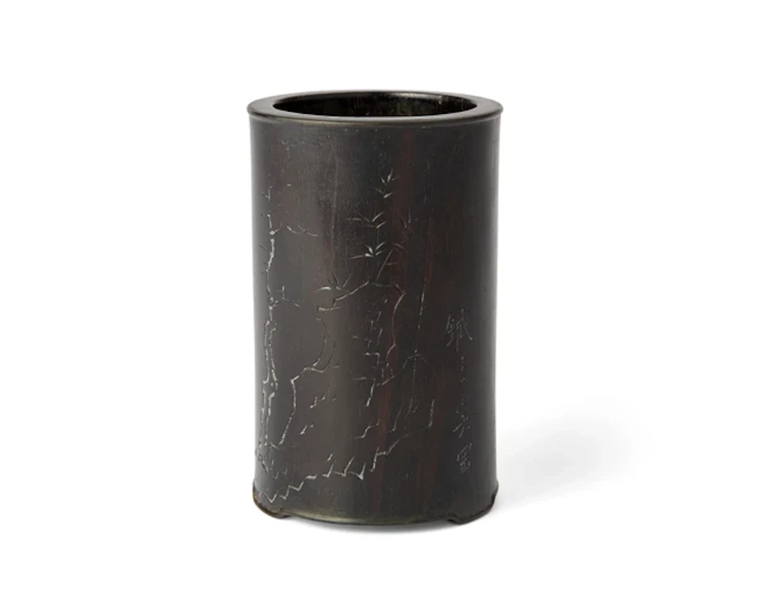 A Chinese carved zitan brushpot by Xi Gang (1746 - 1803) Qing dynasty