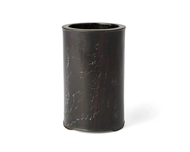 A Chinese carved zitan brushpot by Xi Gang (1746 - 1803) Qing dynasty