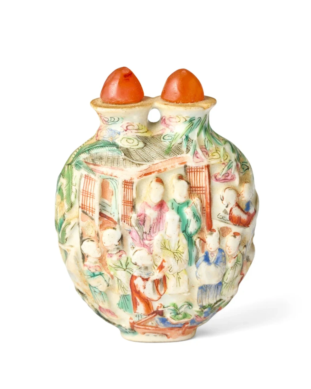 A Chinese famille rose moulded double snuff bottle Qing dynasty
